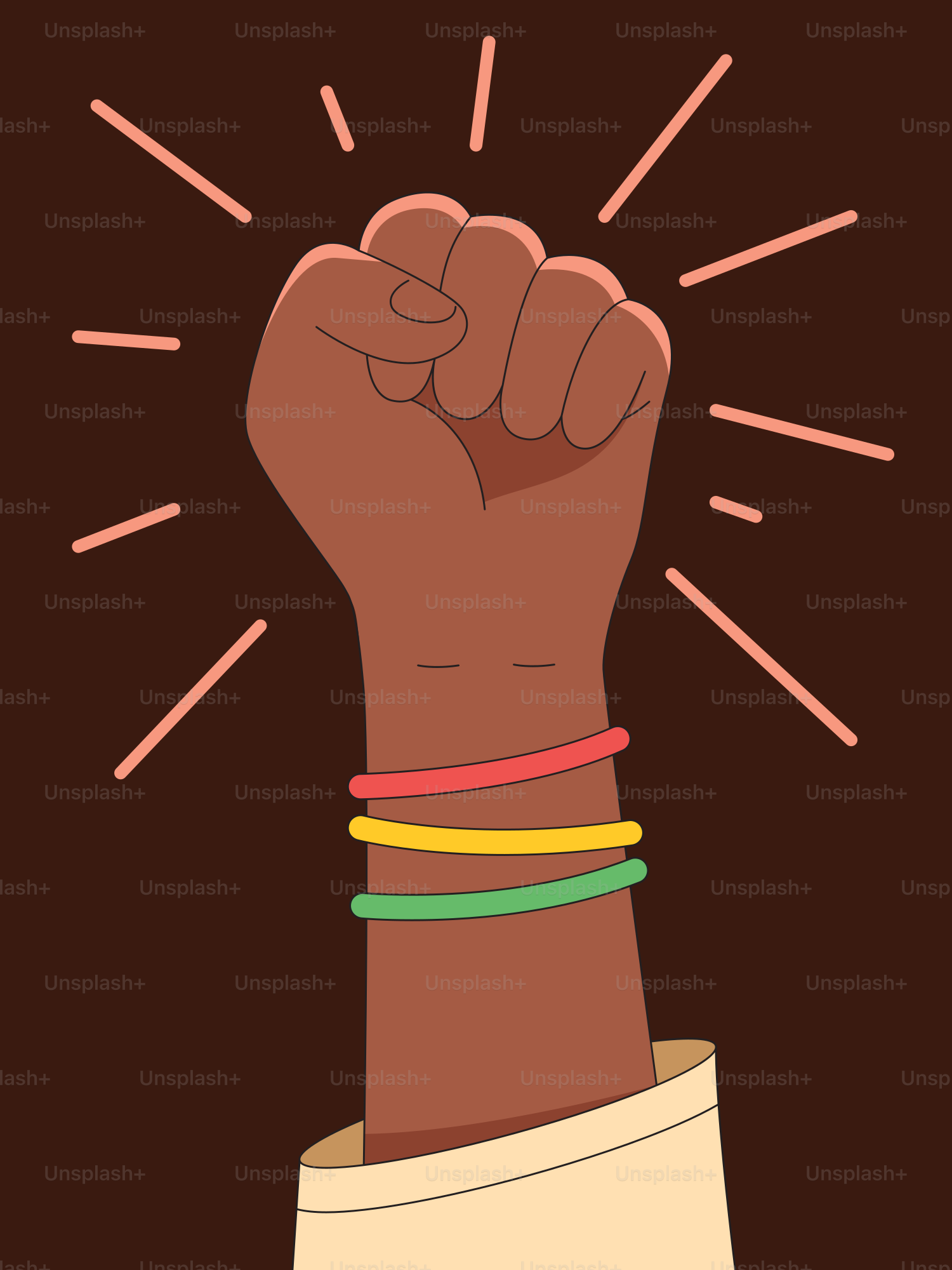 A hand with bracelets on it holding up a fist
