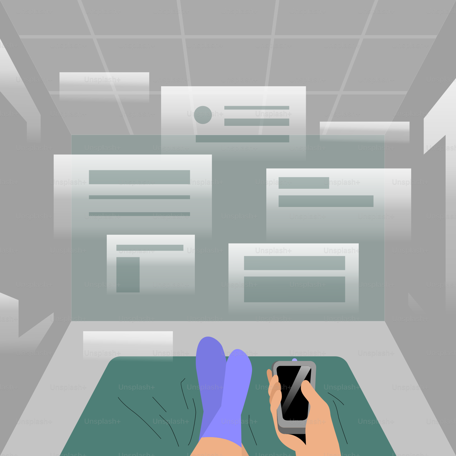 A person using a cell phone in a room