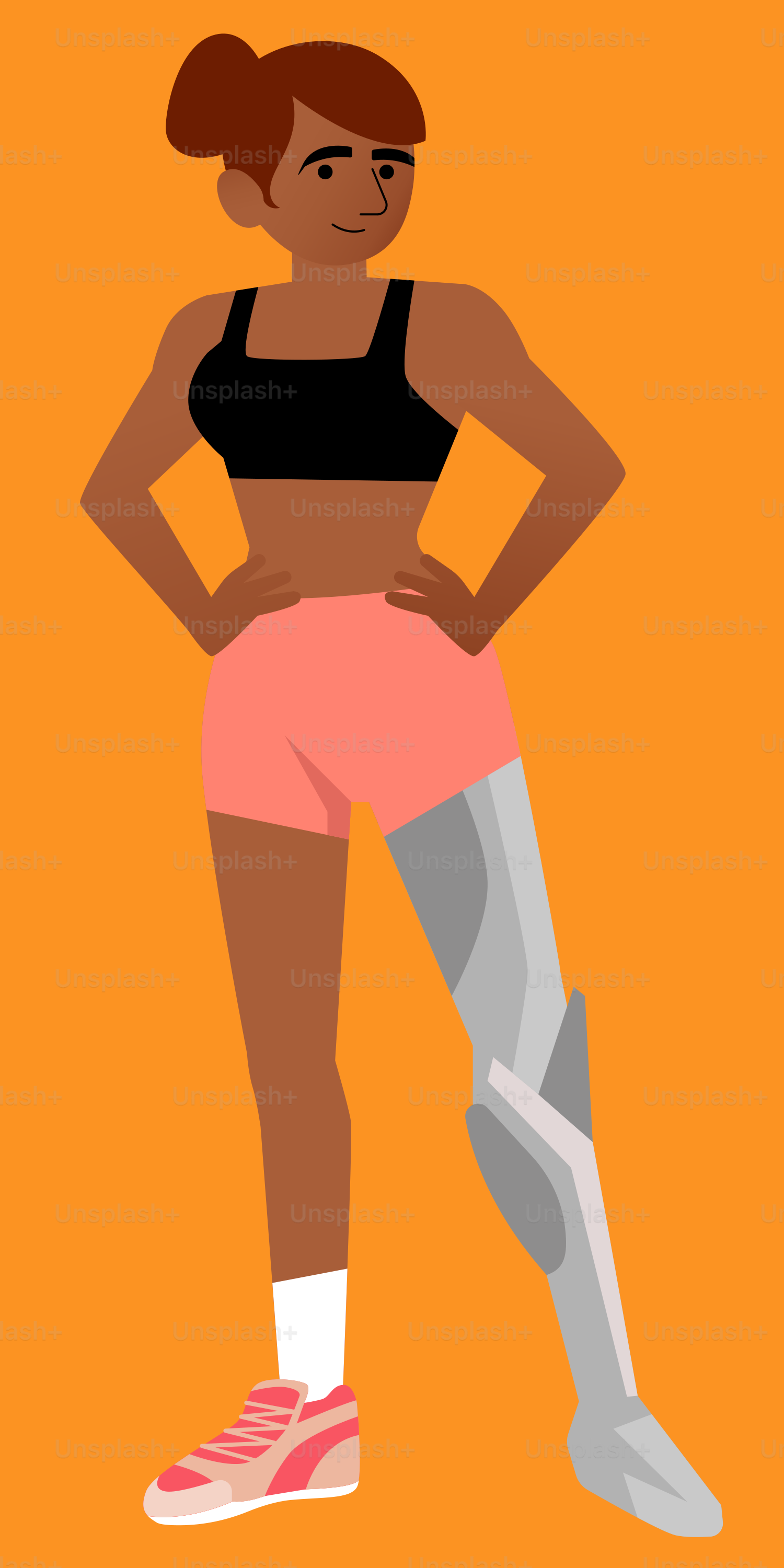 Una mujer con pantalones cortos rosas y un top negro