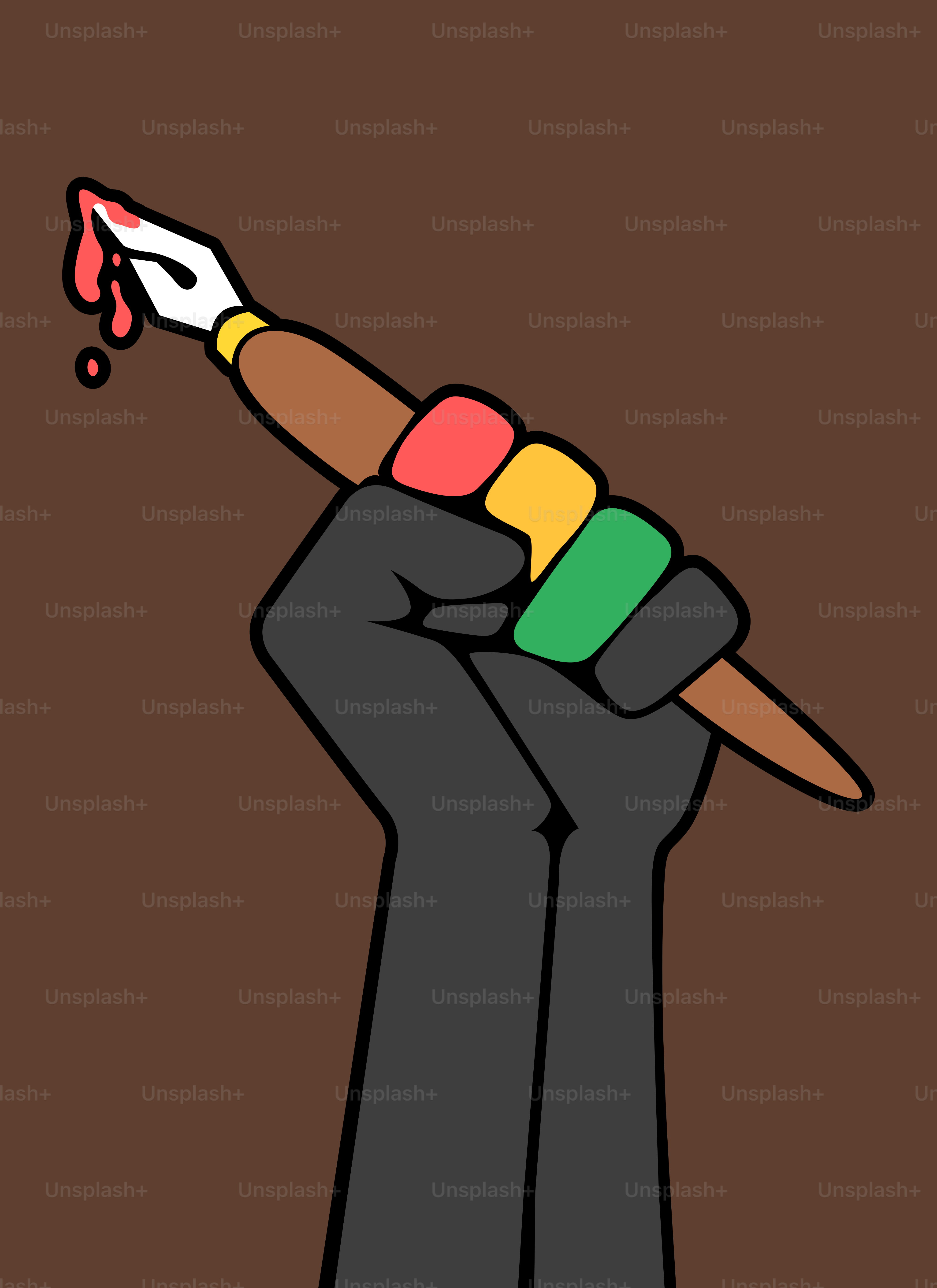 Un disegno di una persona che tiene un coltello in mano