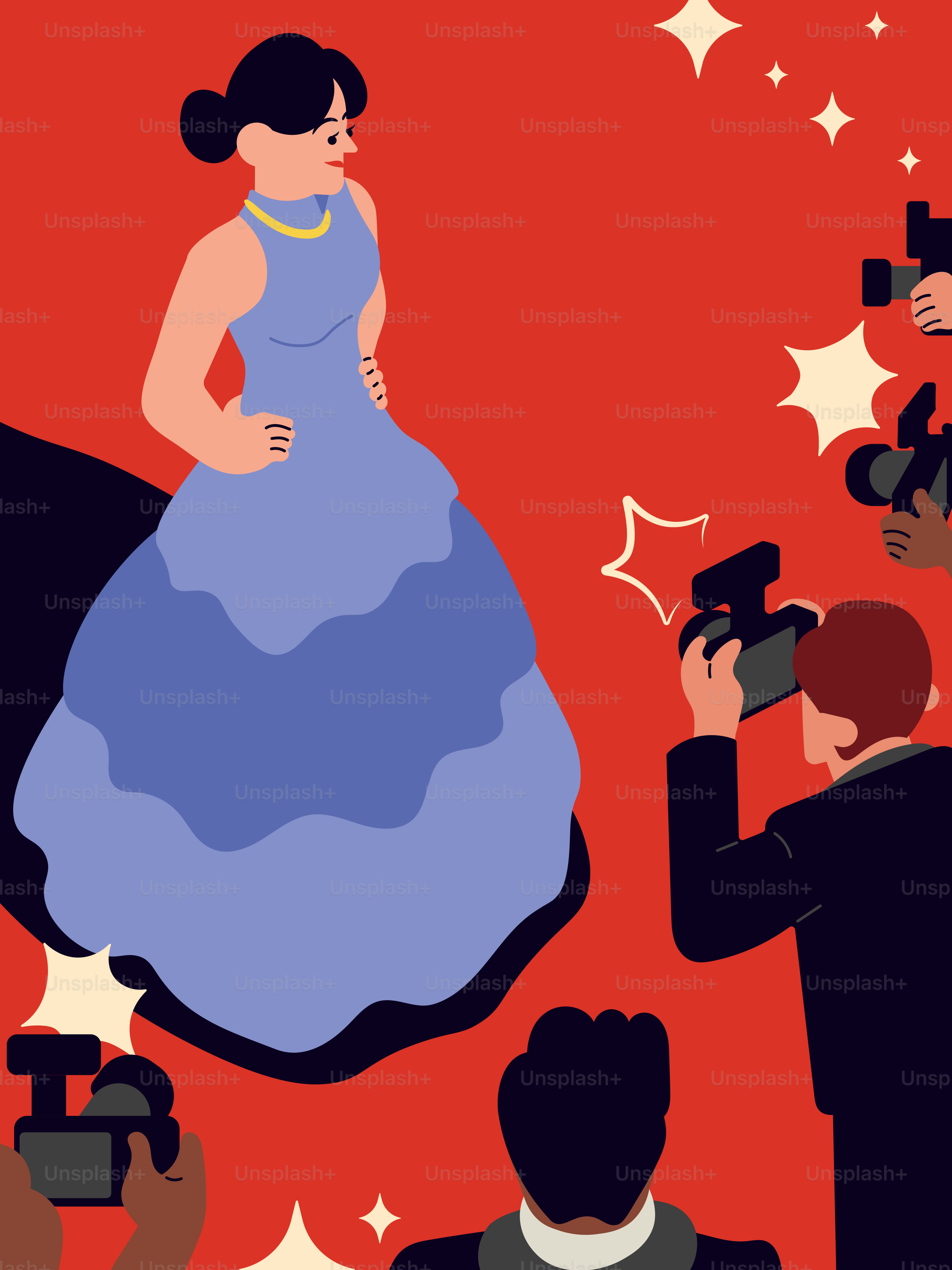 Un hombre haciendo una foto a una mujer con un vestido azul