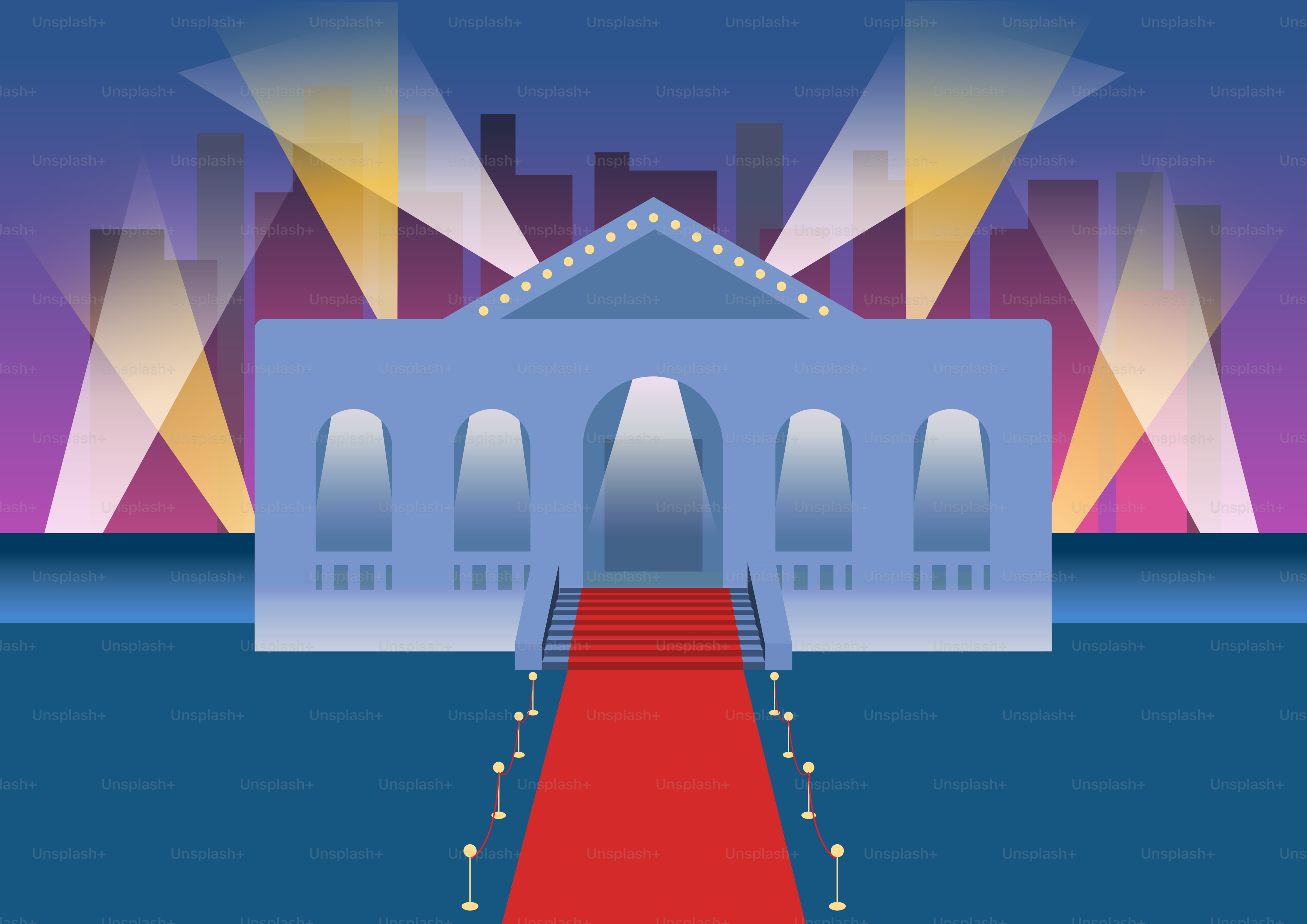 A red carpet leading to a white building