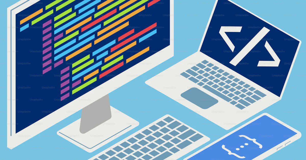 Um computador com um programa de programação na tela vetor – Imagem ...