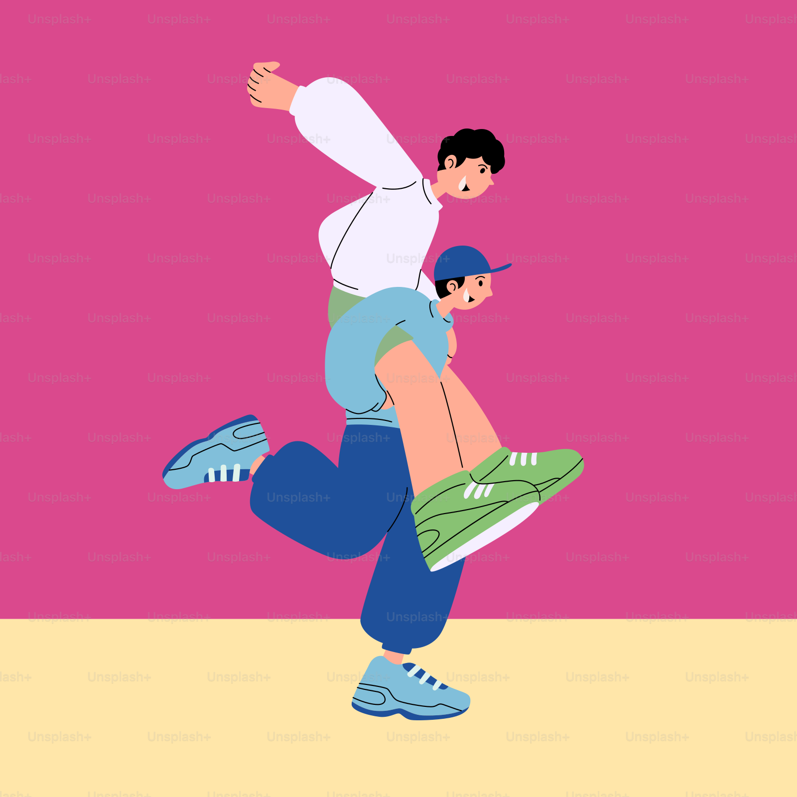 A couple of people that are on a skateboard