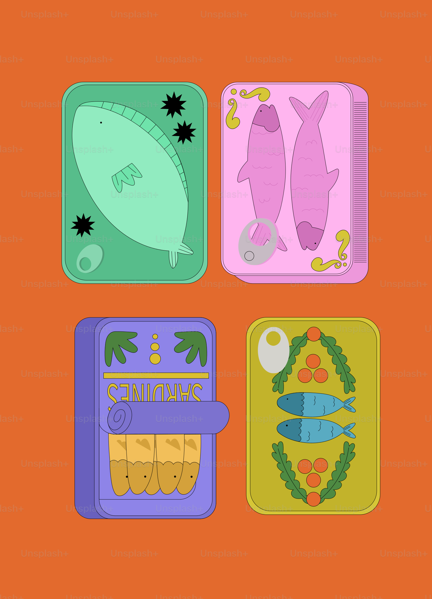 Four different trays with different designs on them