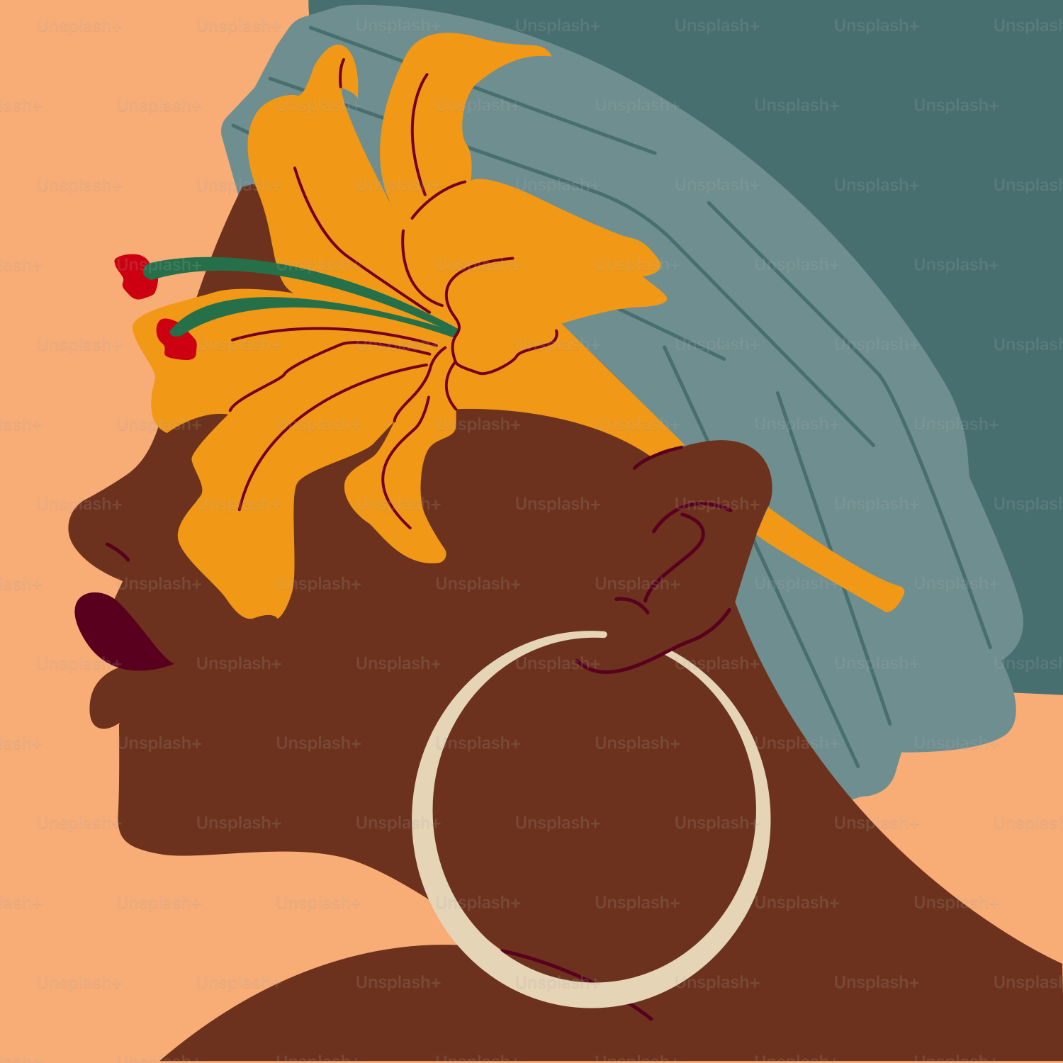 Una donna con un turbante in testa