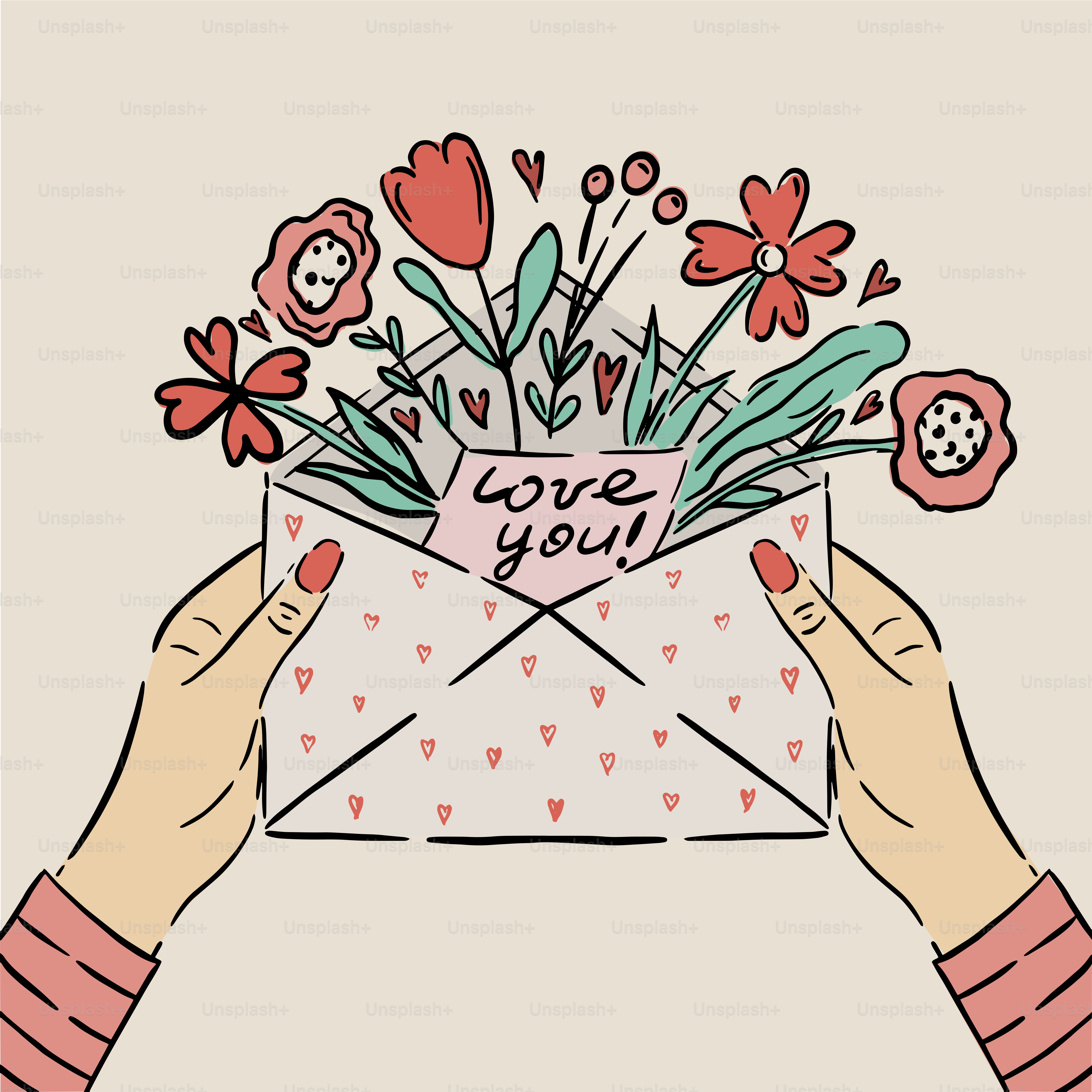 A person holding a envelope with flowers in it