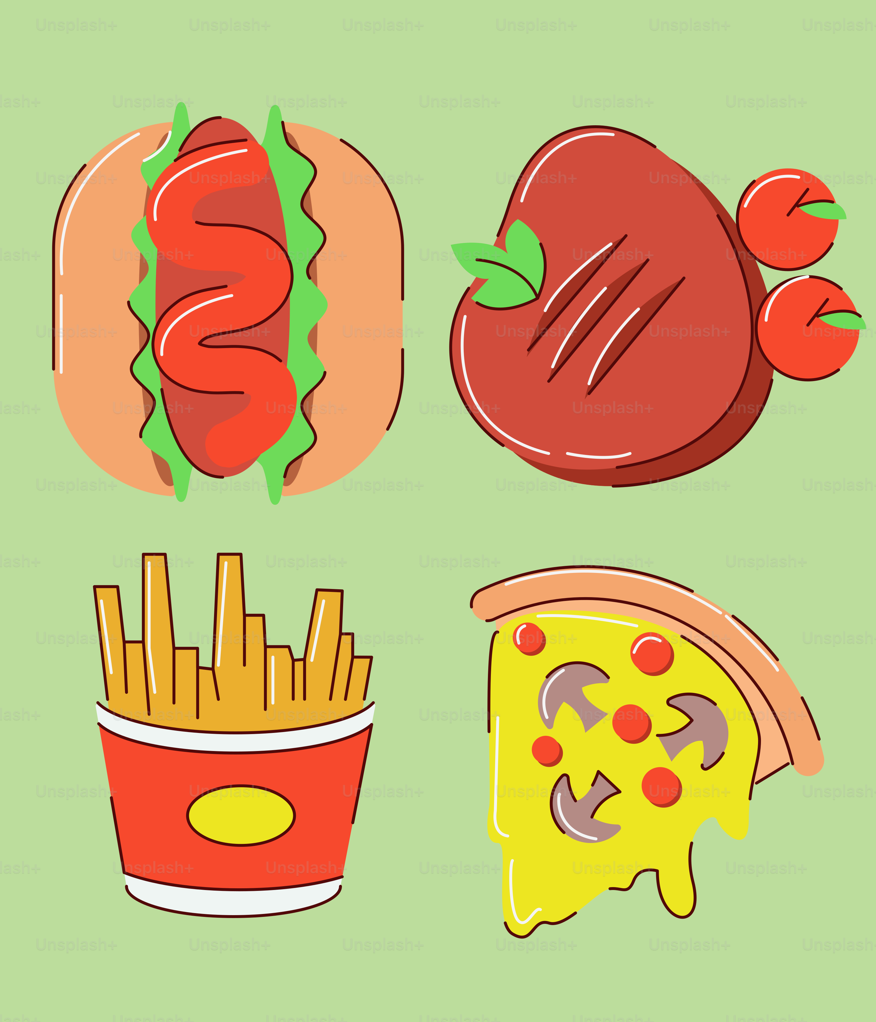 A bunch of food that is on a black background vector – Food Image on ...