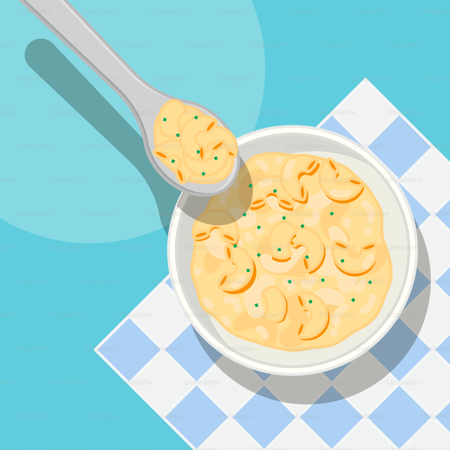 Eine Schüssel Makkaroni mit Käse und einem Löffel