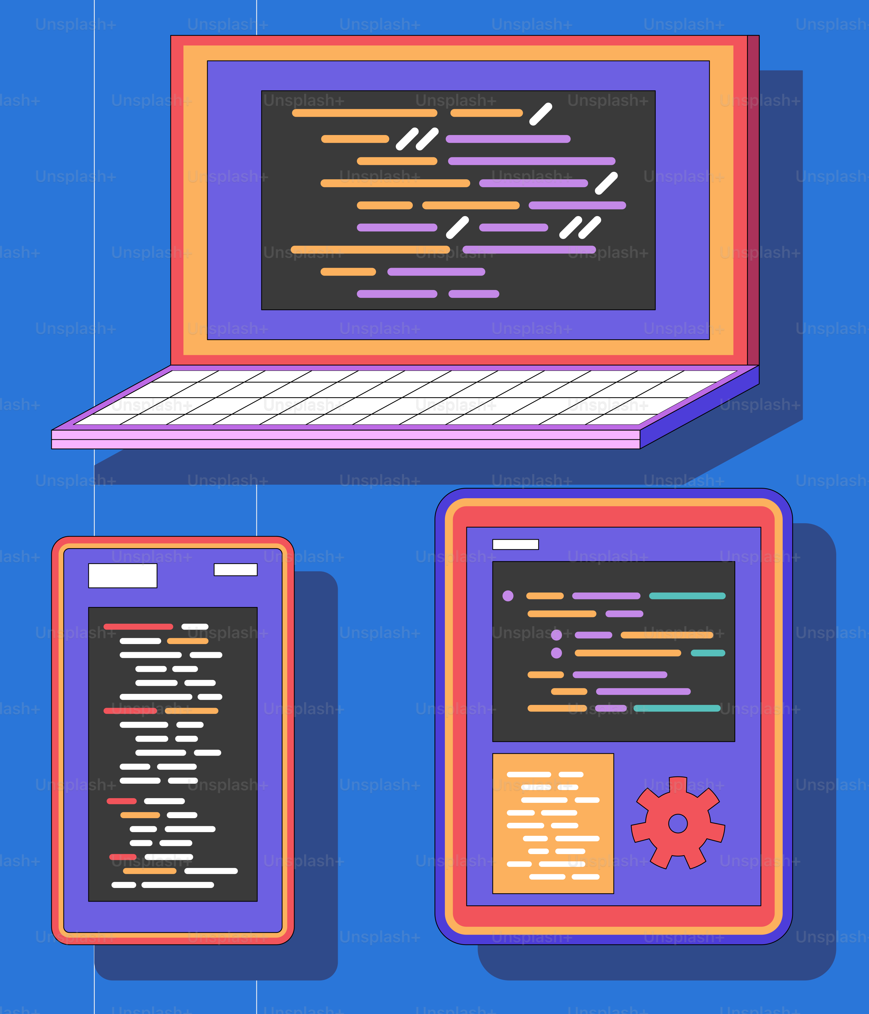 A laptop computer sitting on top of a table - Vector Illustration on ...