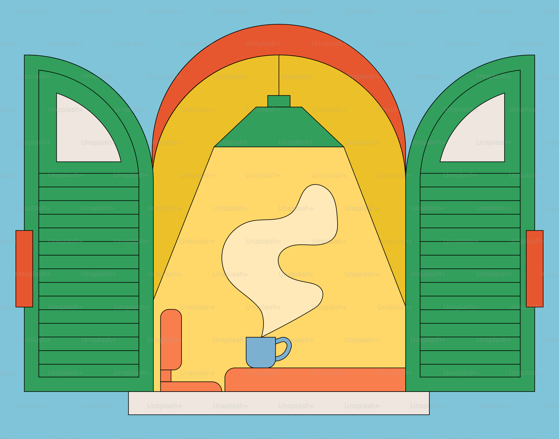 An open door with a cup of coffee in front of it