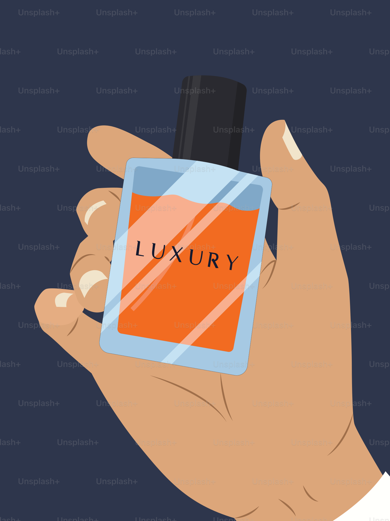A hand holding a bottle of luxury perfume