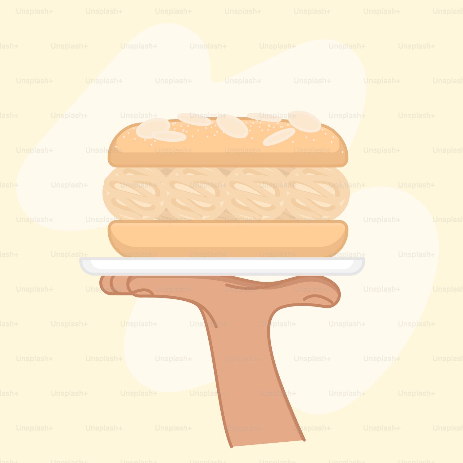 Une main tenant une assiette avec un sandwich dessus