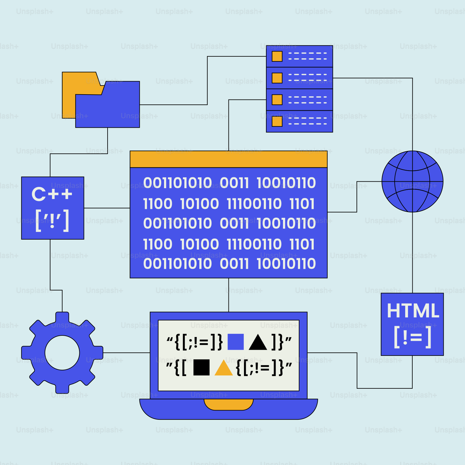 A graphic of a computer screen with a programming program on it