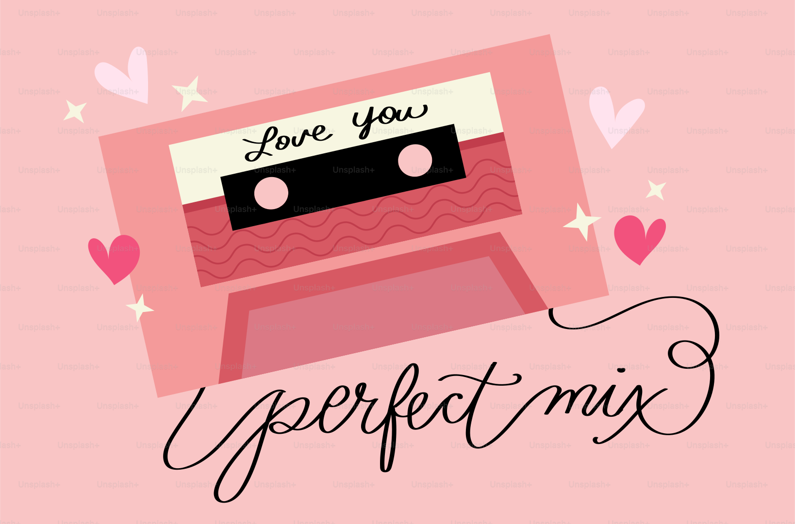 A pink background with a pink tape recorder and the words i love you perfect mix