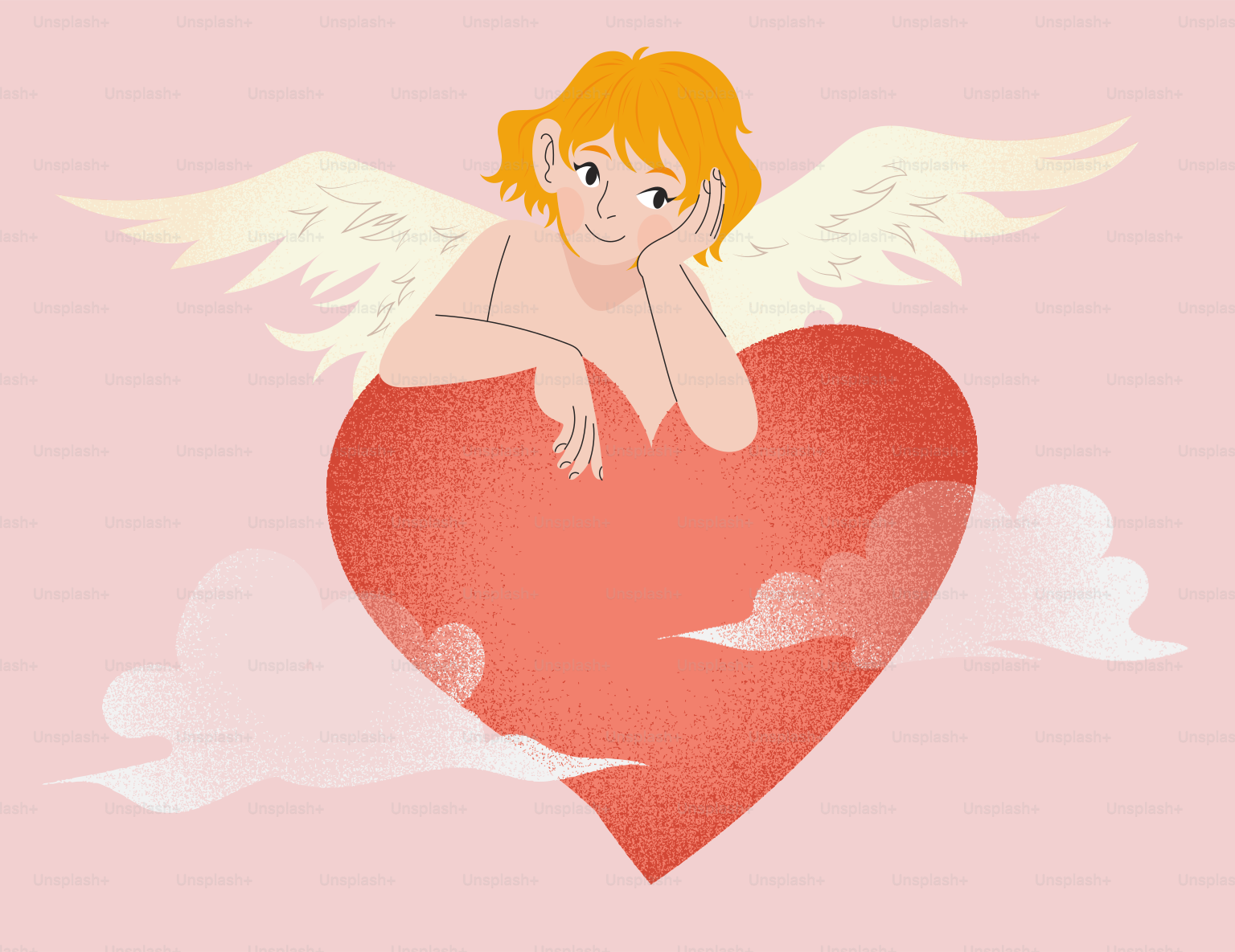 An angel sitting on top of a heart
