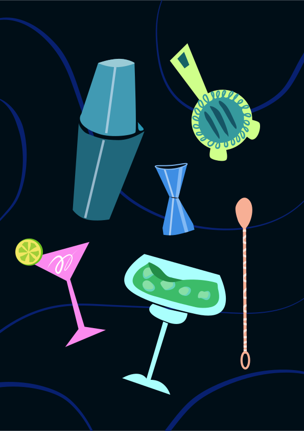 A group of different items on a black background