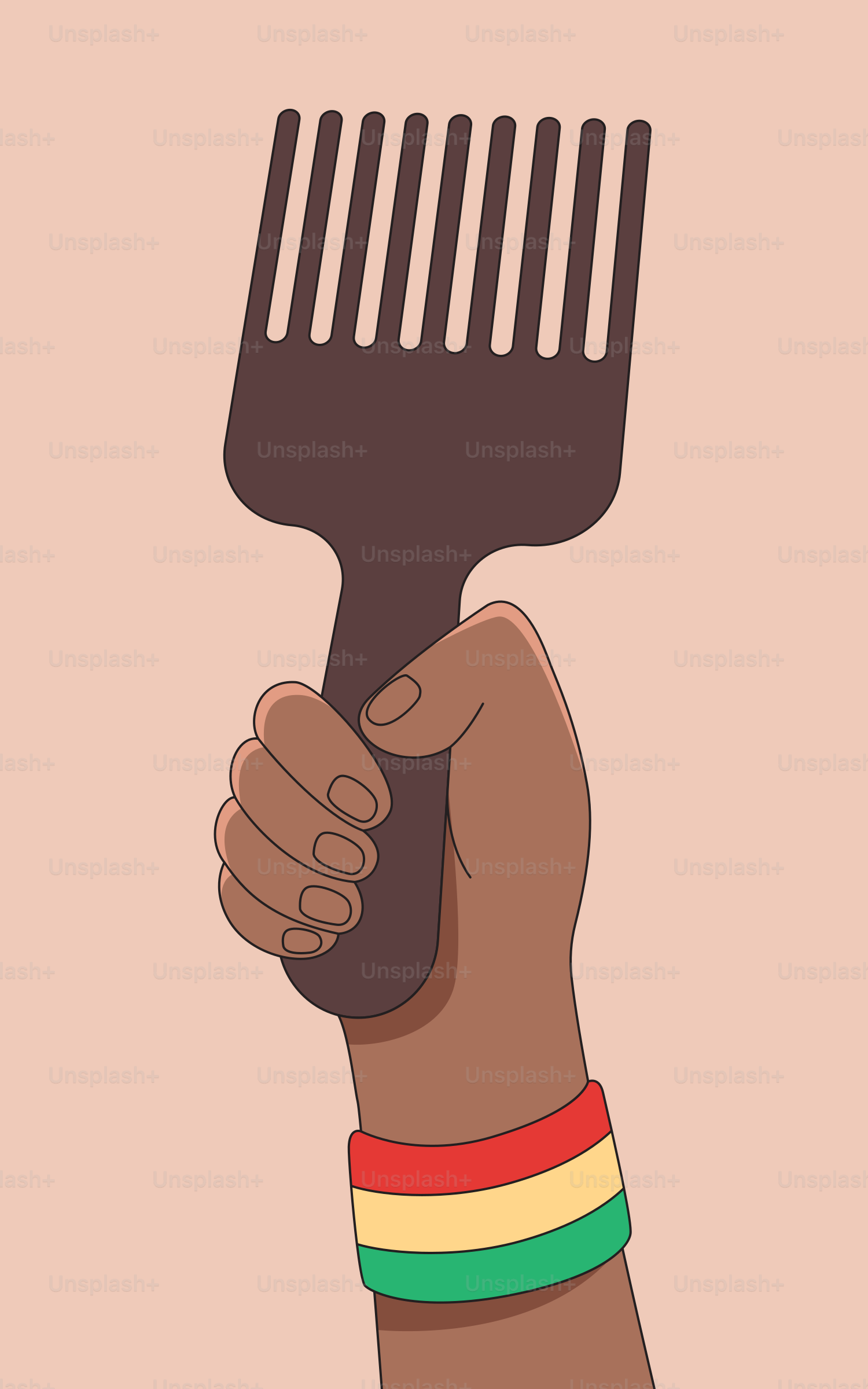 A hand holding a fork with a rainbow band around it