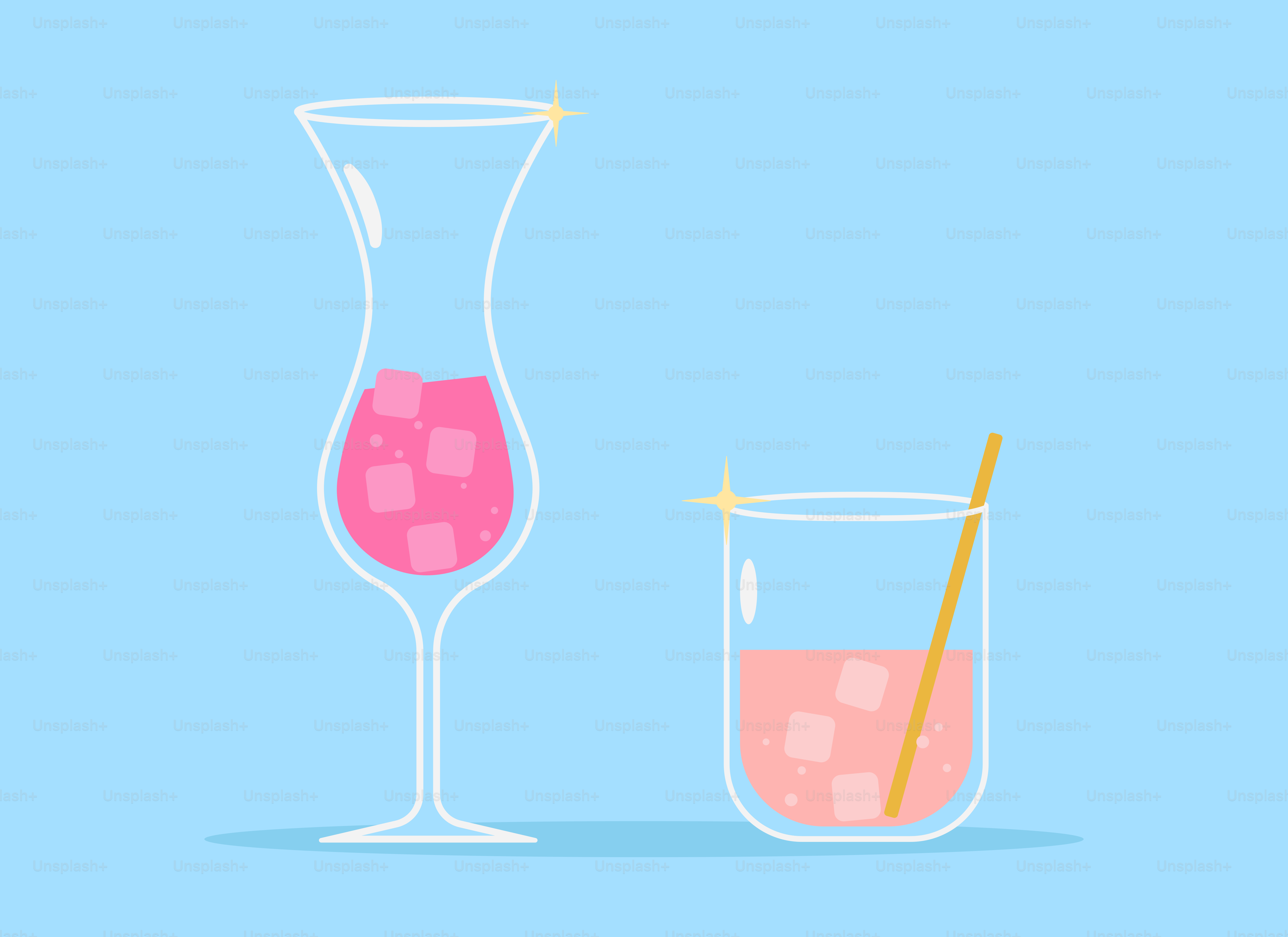 Two glasses with drinks on a blue background