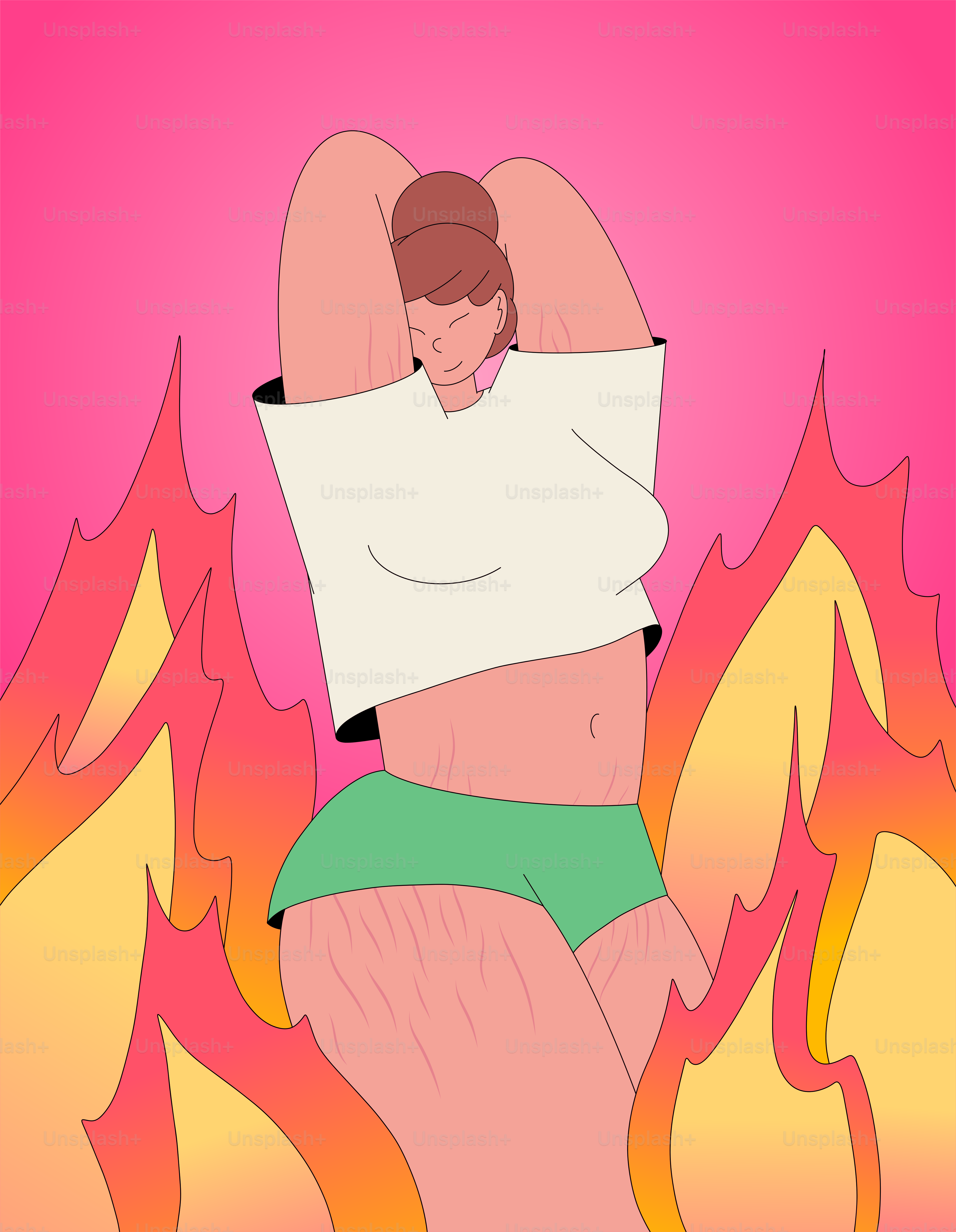 A woman laying on a pillow in front of a fire