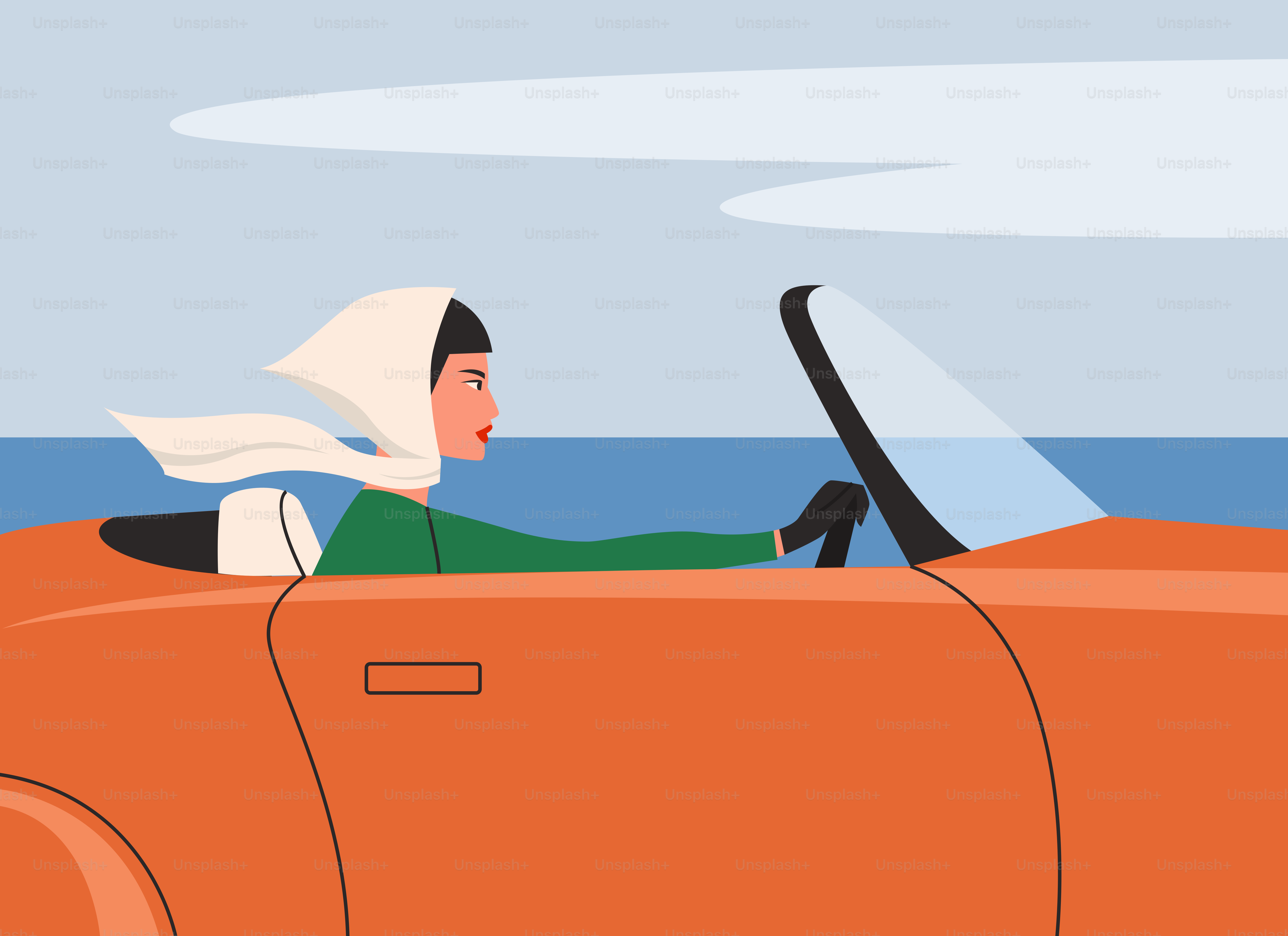 A woman driving a car on the beach