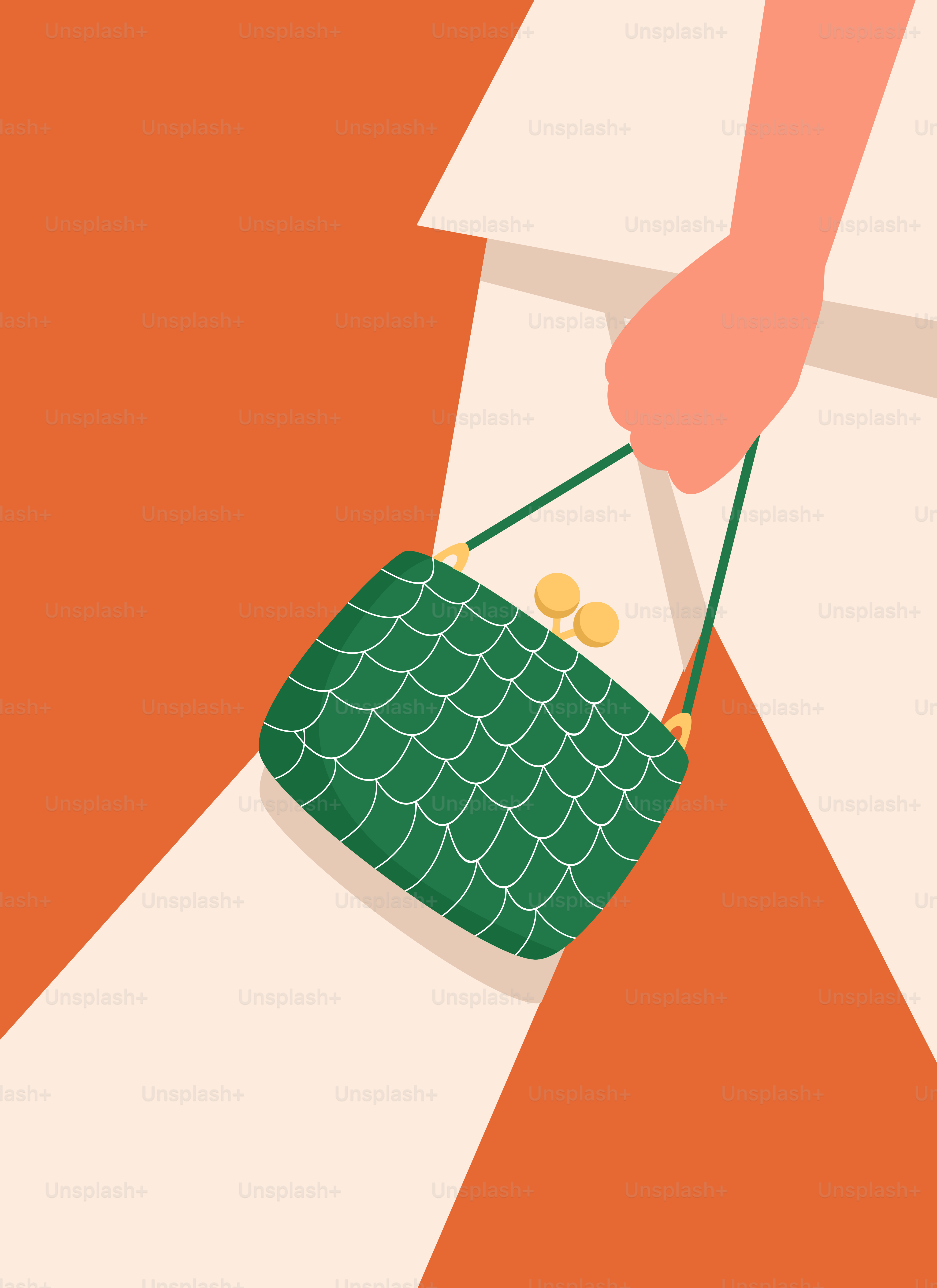 A woman's hand holding a green purse