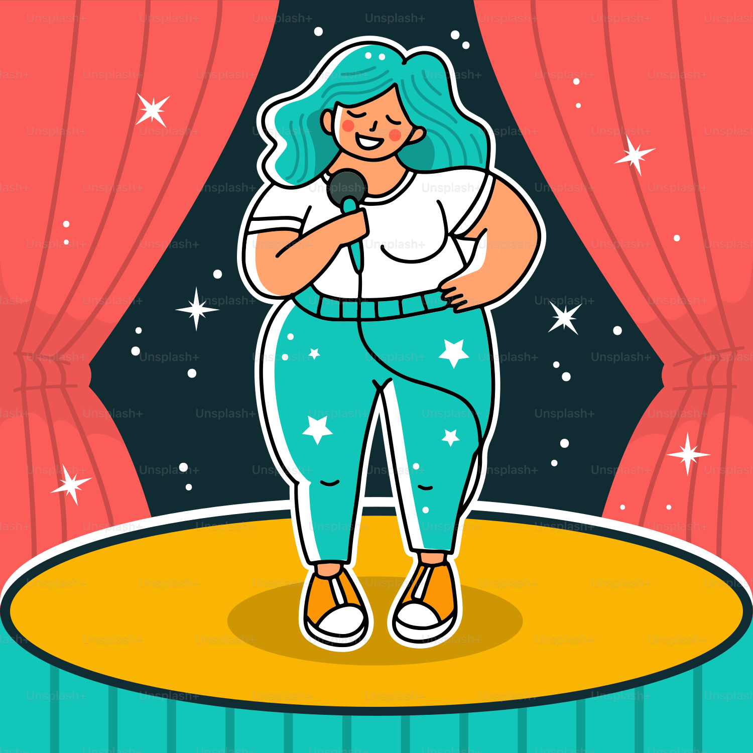 A woman standing on a stage with a microphone