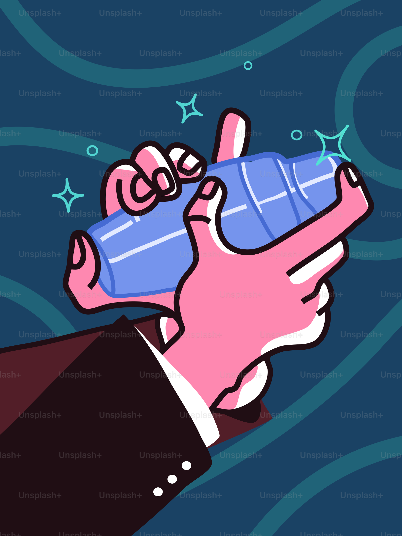 Ein Mann im Anzug hält eine blaue Flasche in der Hand