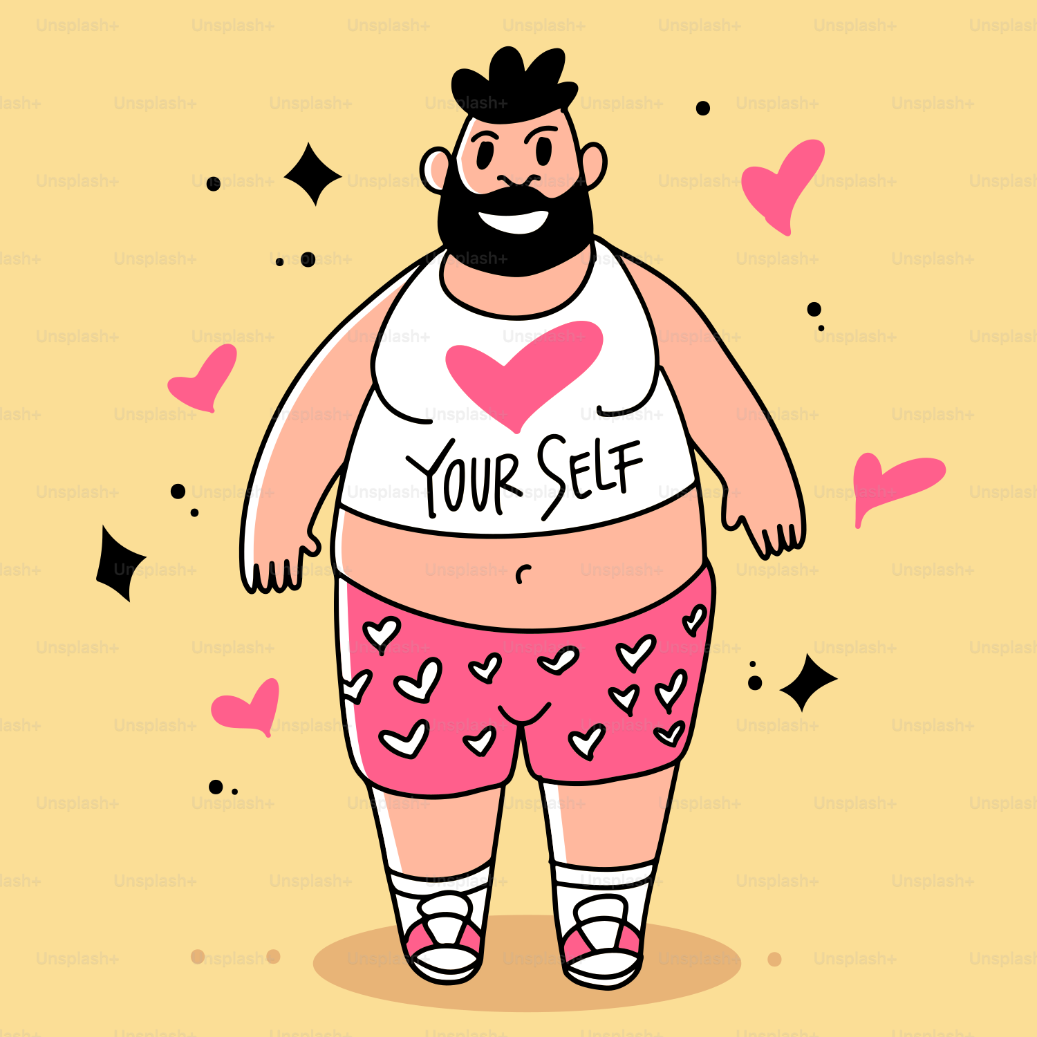 A fat man with a heart on his chest