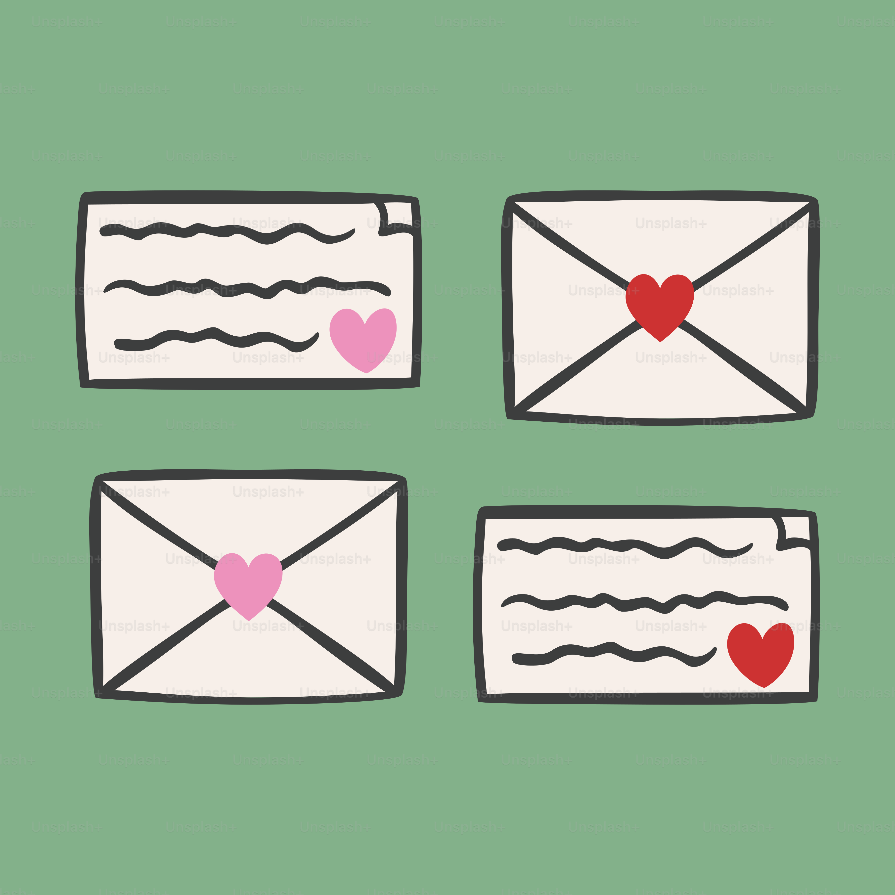 Four envelopes with hearts on them