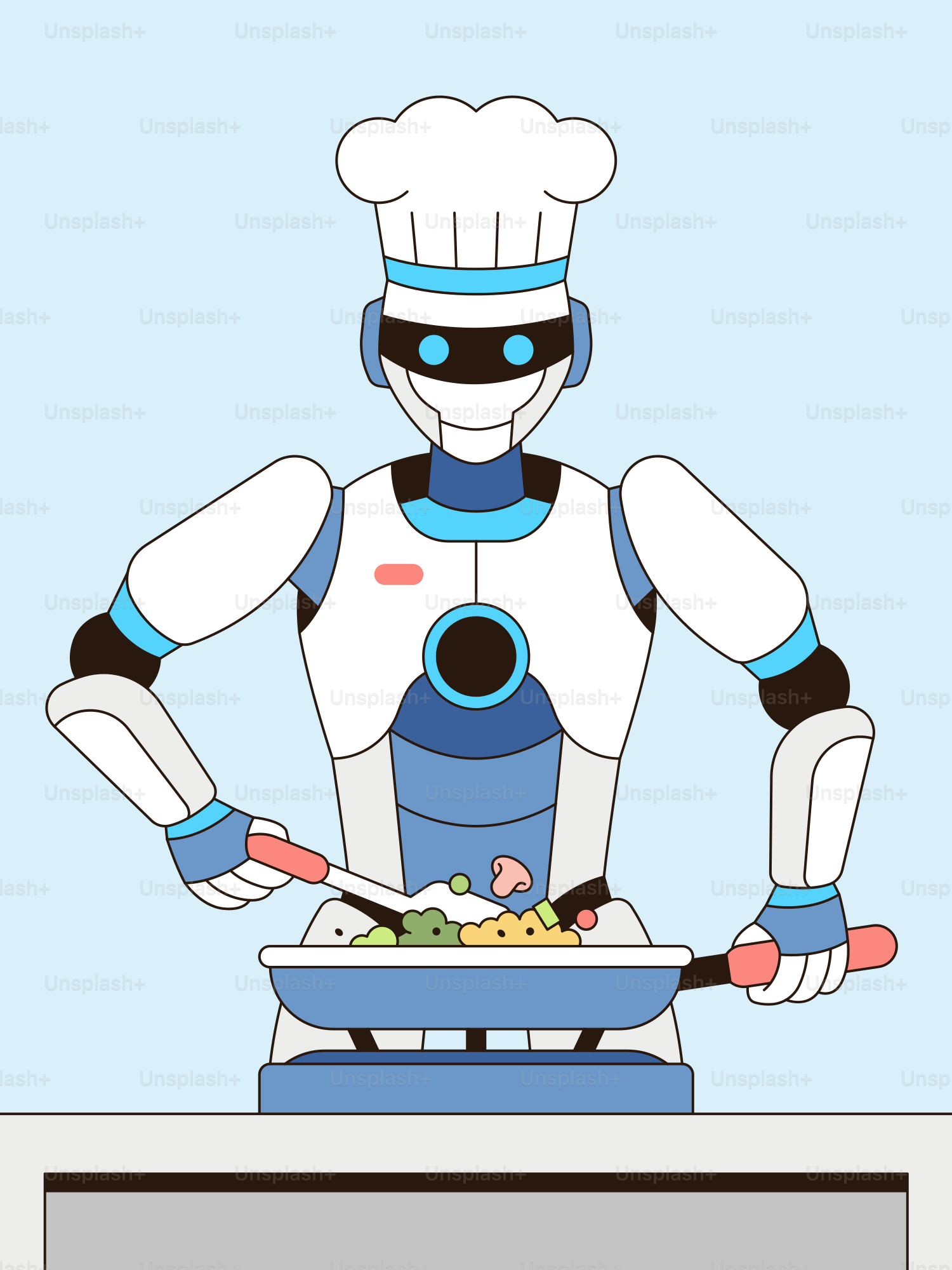 Ein Roboter, der über einer Schüssel mit Essen steht