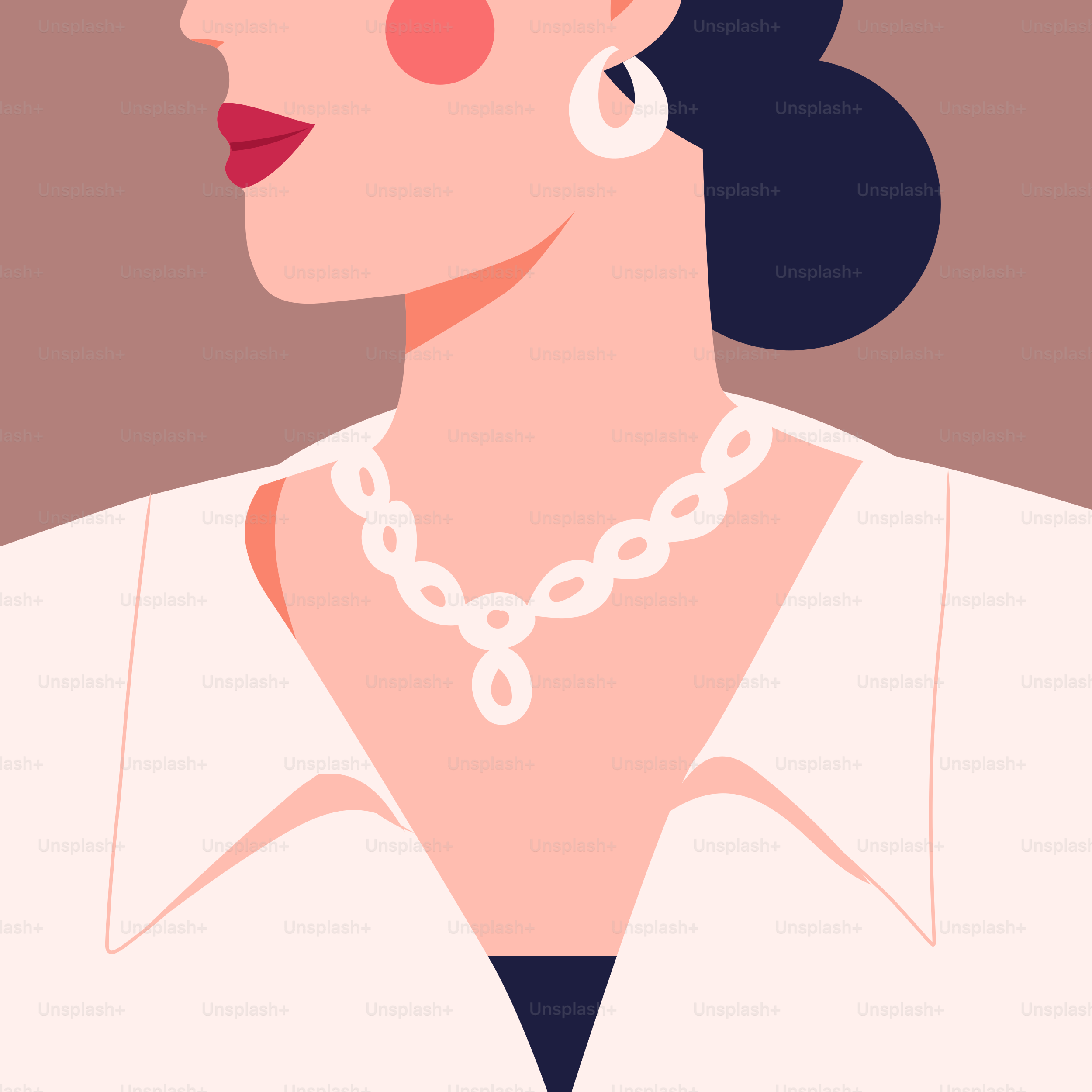 A woman wearing a white shirt and a necklace