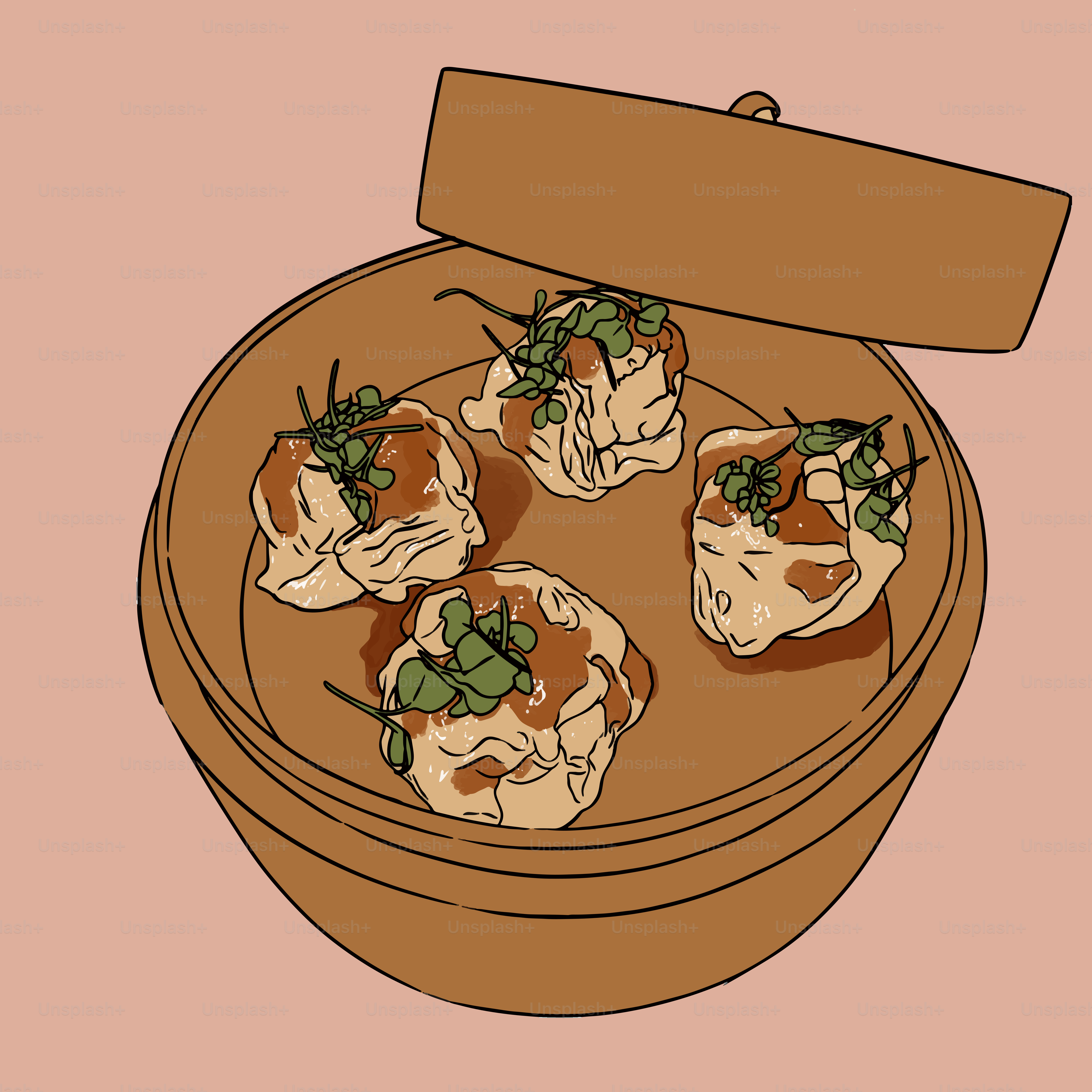 A wooden box filled with food on top of a table