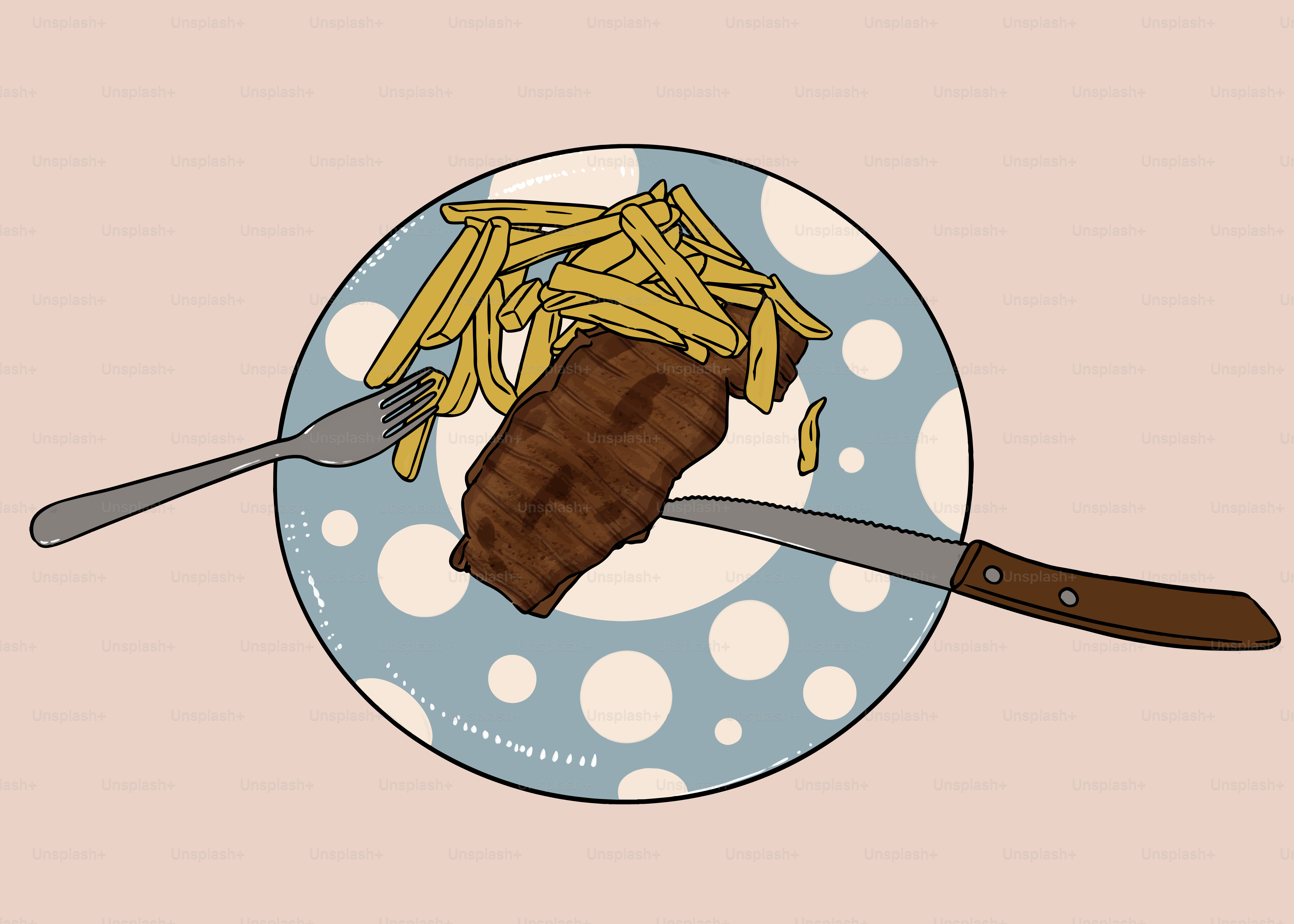 A plate of fries and a steak on a plate