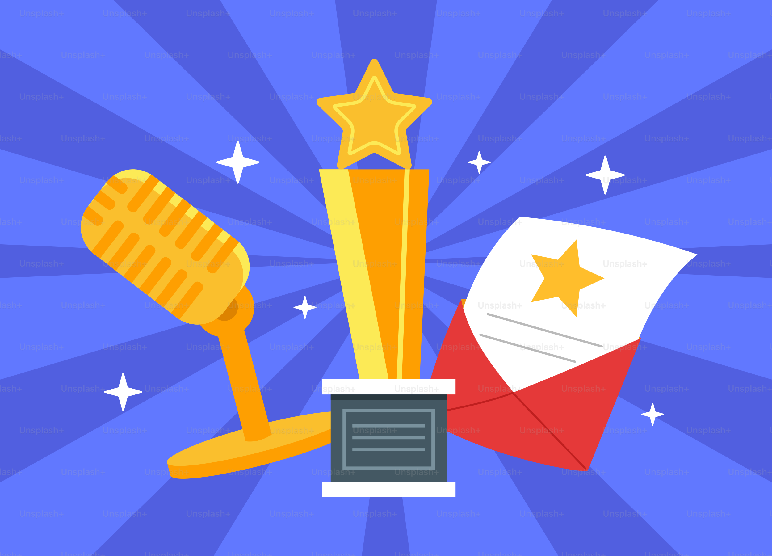 A blue background with a star and a microphone