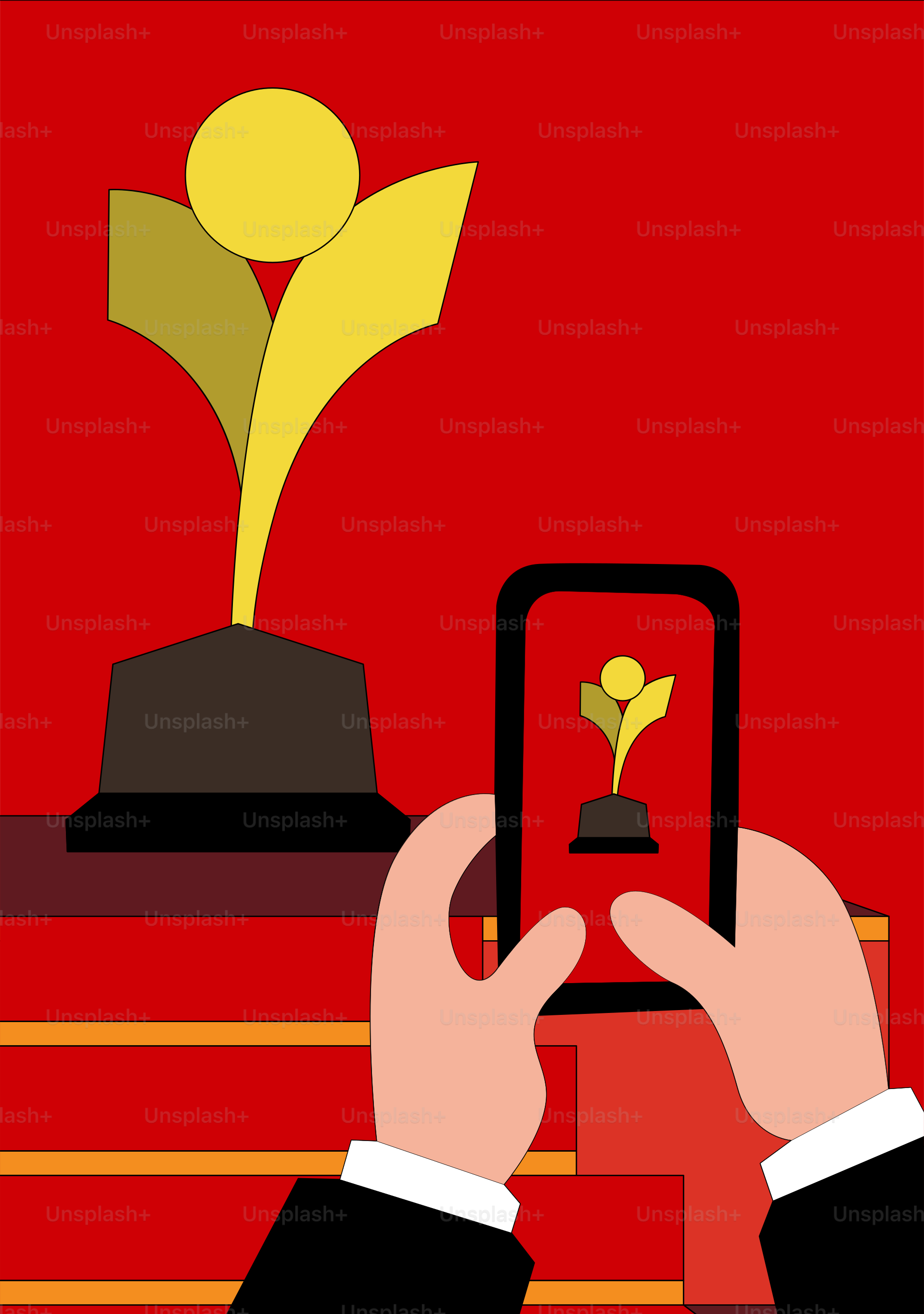 A person taking a picture of a trophy