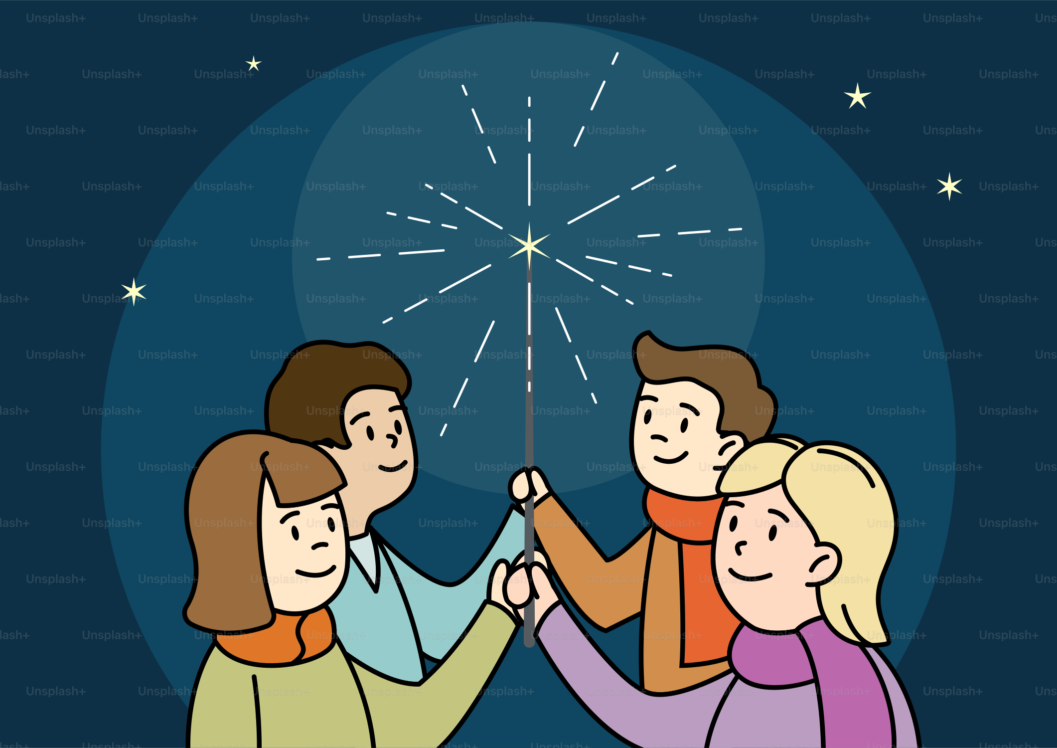 Un groupe de personnes se tenant la main devant une étoile