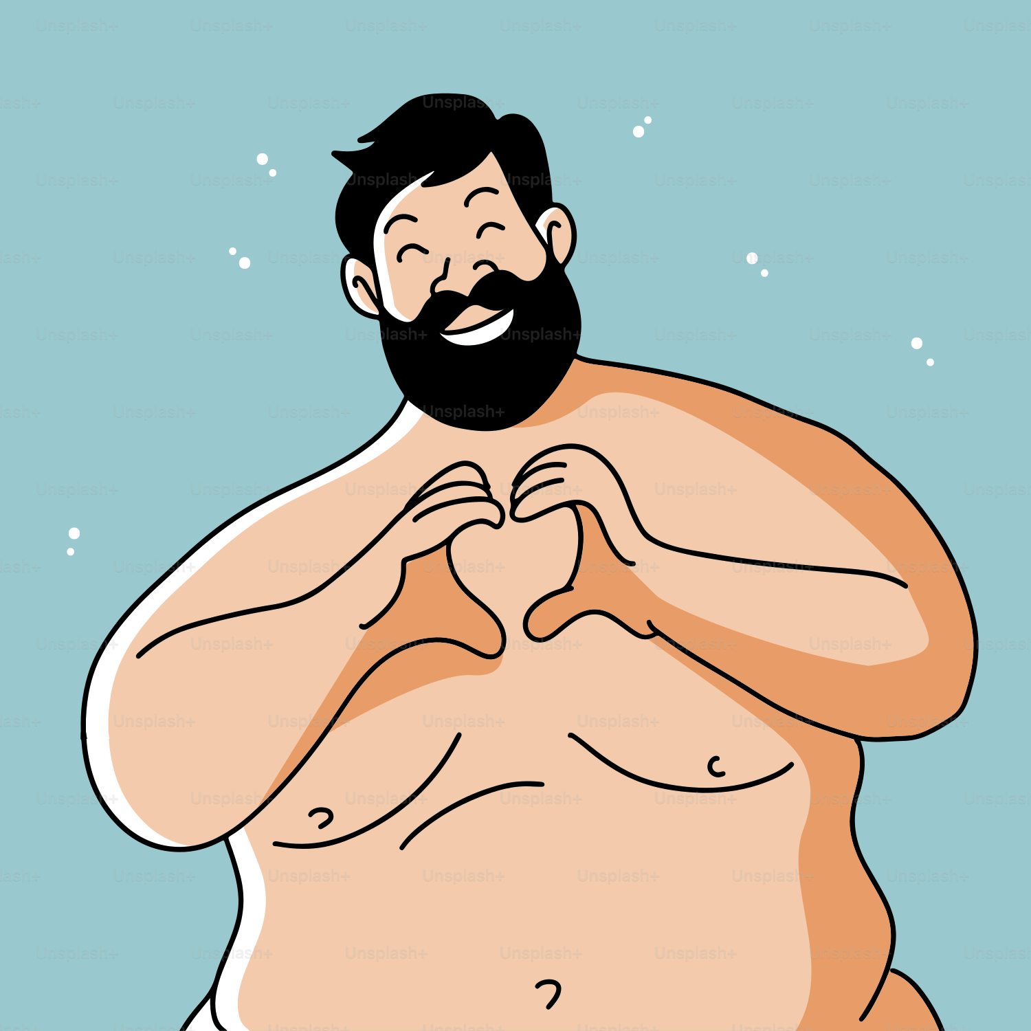 A cartoon of a man with a beard making a heart shape with his hands