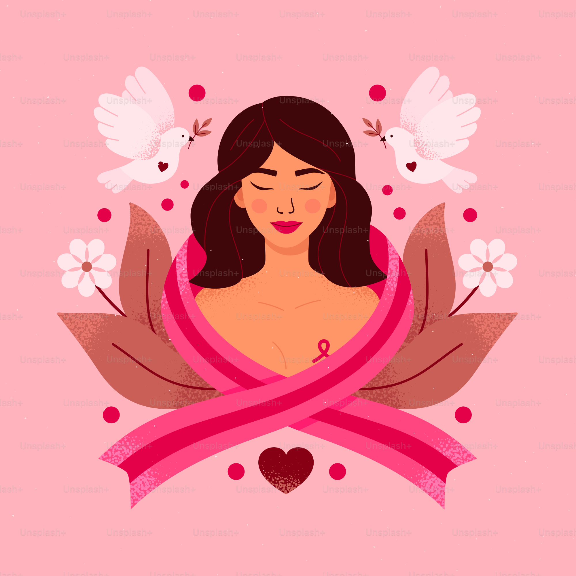 A woman with a pink ribbon around her neck