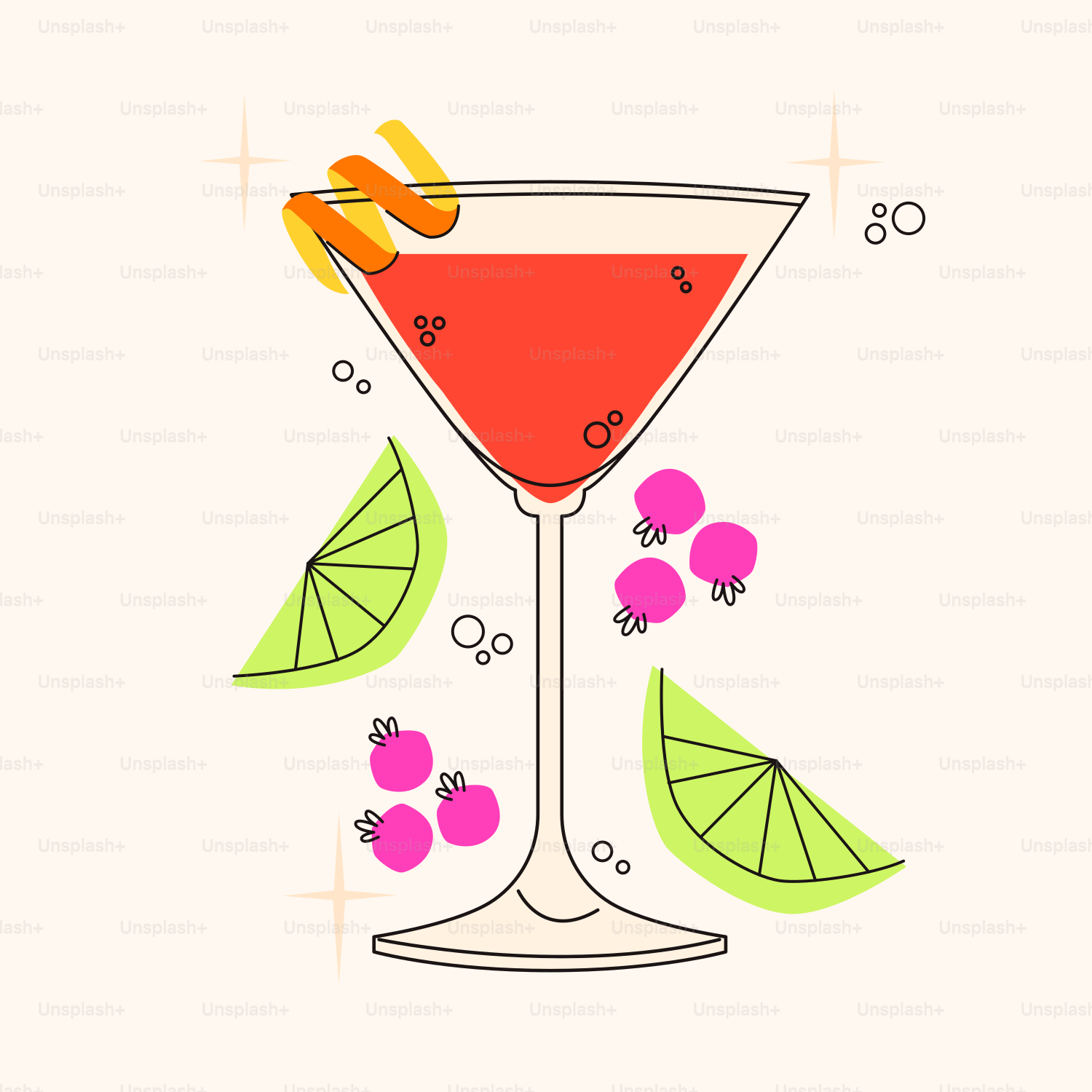 Una tarjeta con un cóctel en un vaso