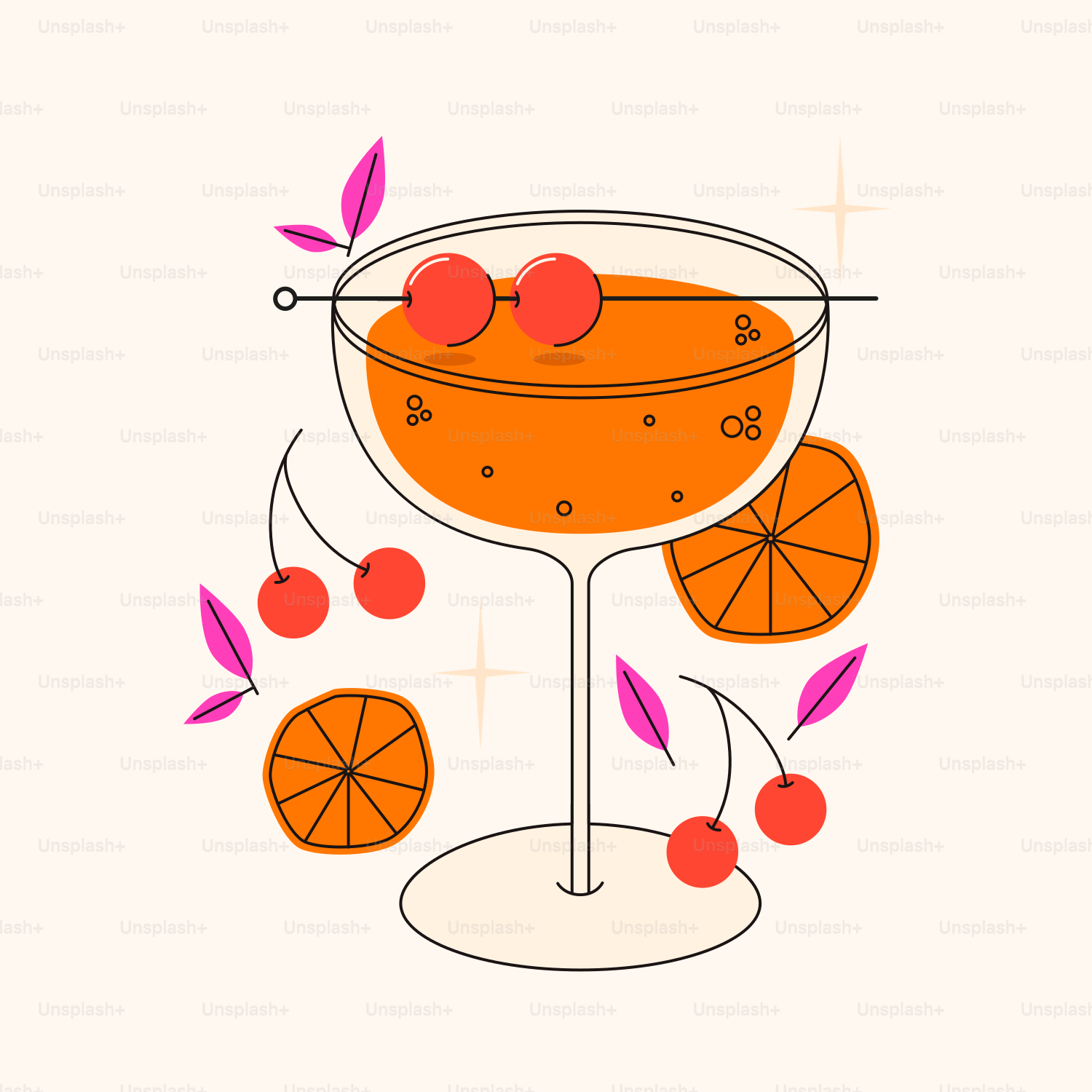 Un cóctel de naranja con cerezas en el borde