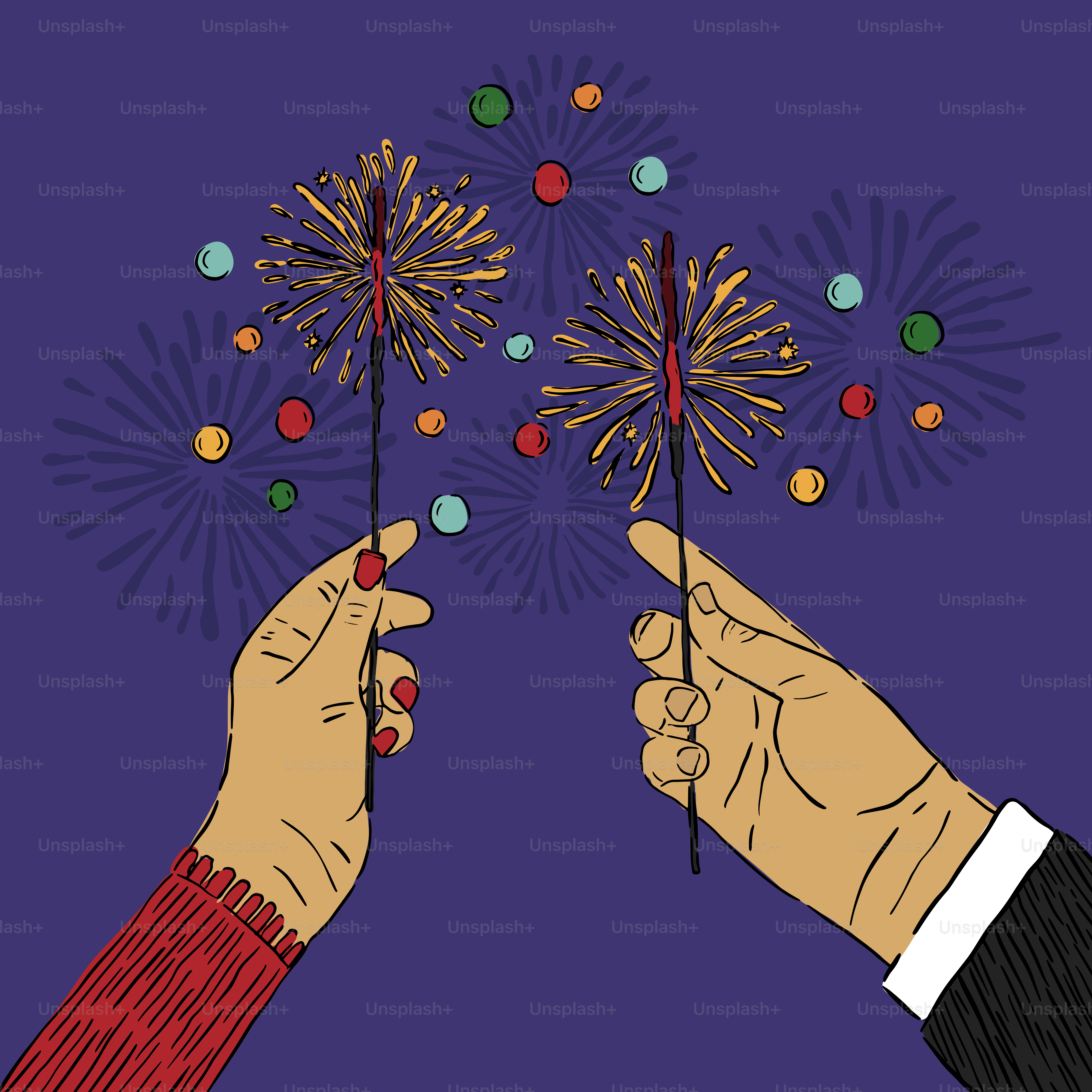 A couple of people that are holding some fireworks