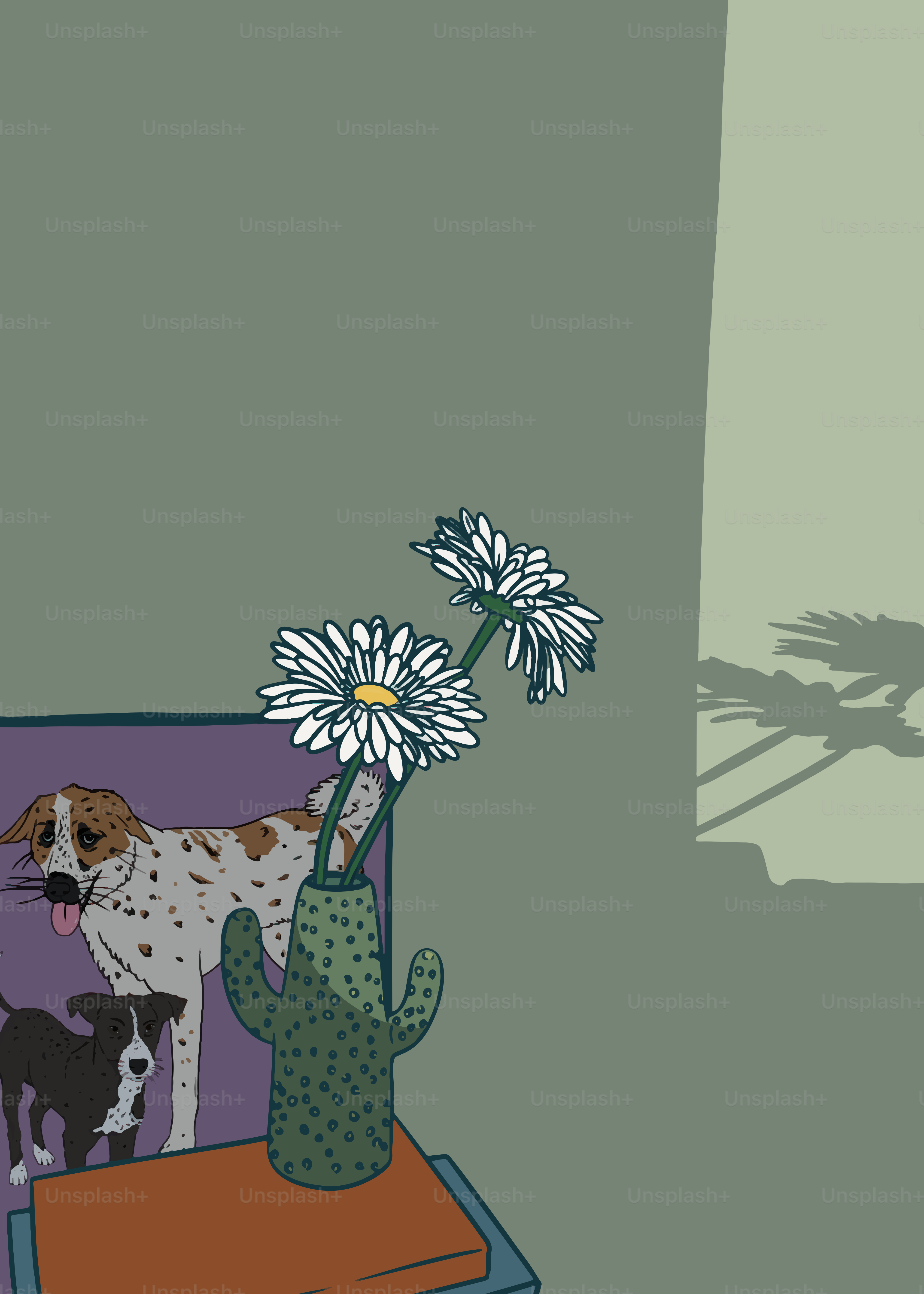 Un chien assis sur une chaise avec une fleur dans un vase