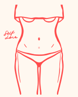 A drawing of a woman's stomach with a bra