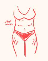 A drawing of a woman's stomach with a bra