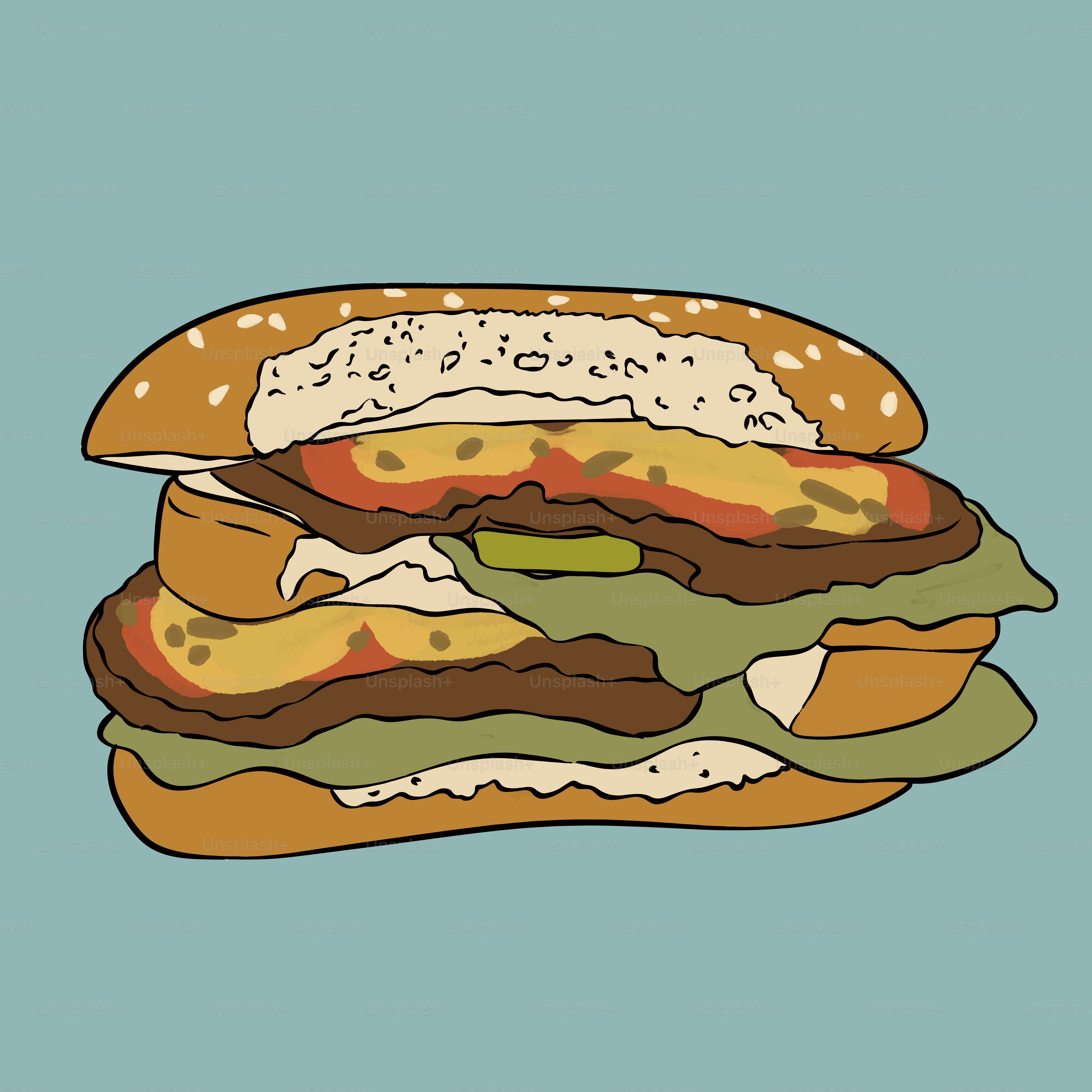 Un dessin d’un grand sandwich sur fond bleu