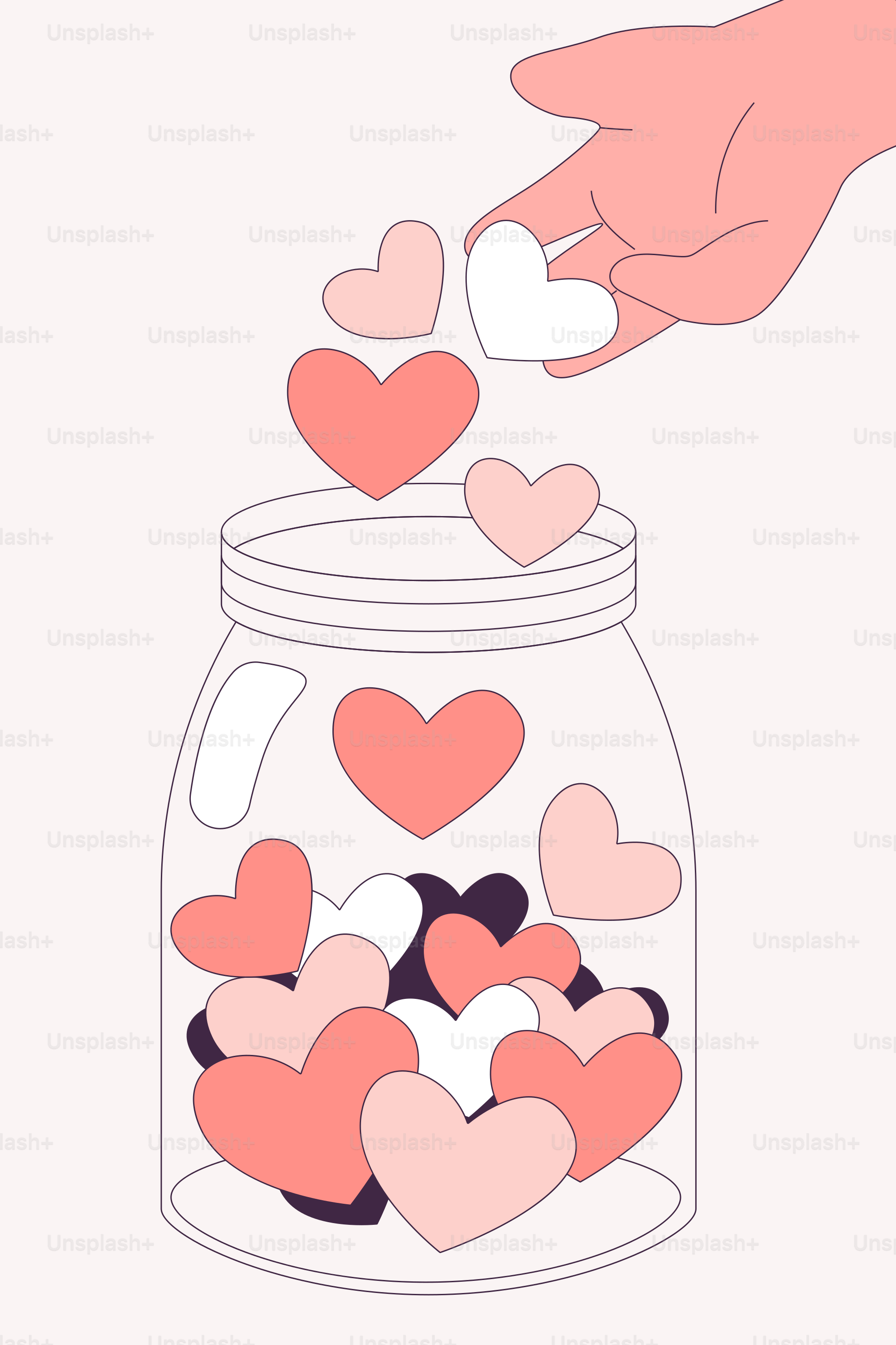 Ein Glas voller Herzen und eine Hand, die danach greift