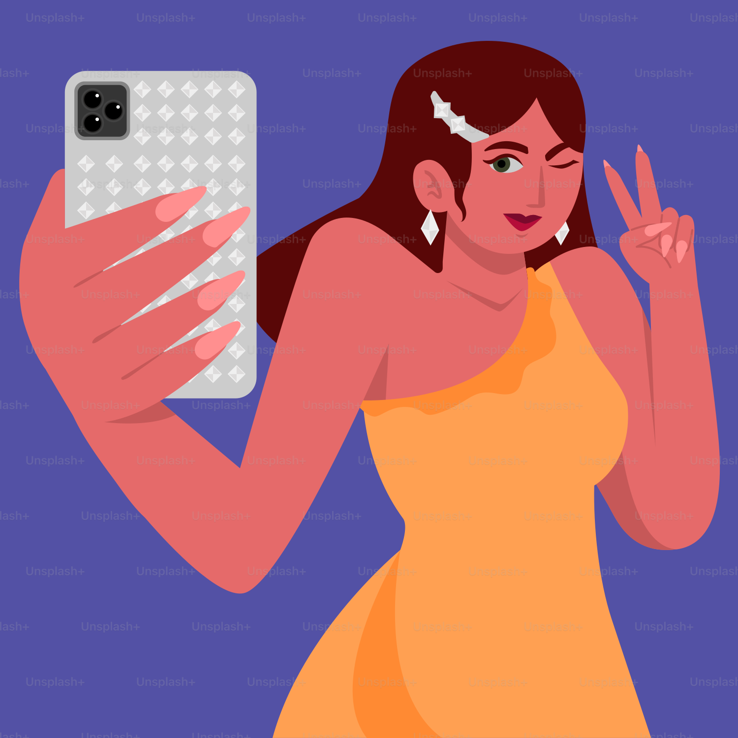 Una mujer con un vestido amarillo sosteniendo un móvil