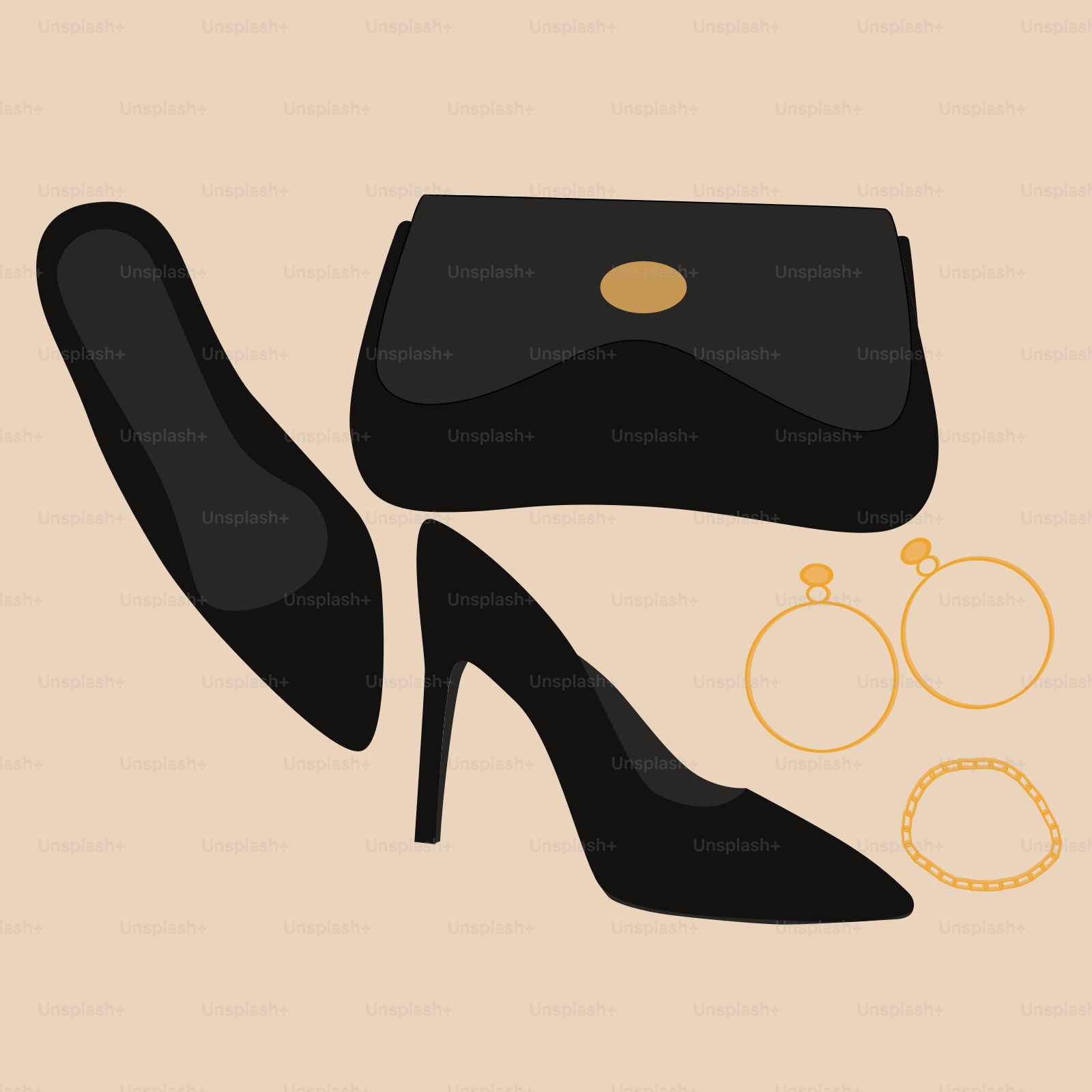 Ein Paar hochhackige Schuhe und eine Handtasche