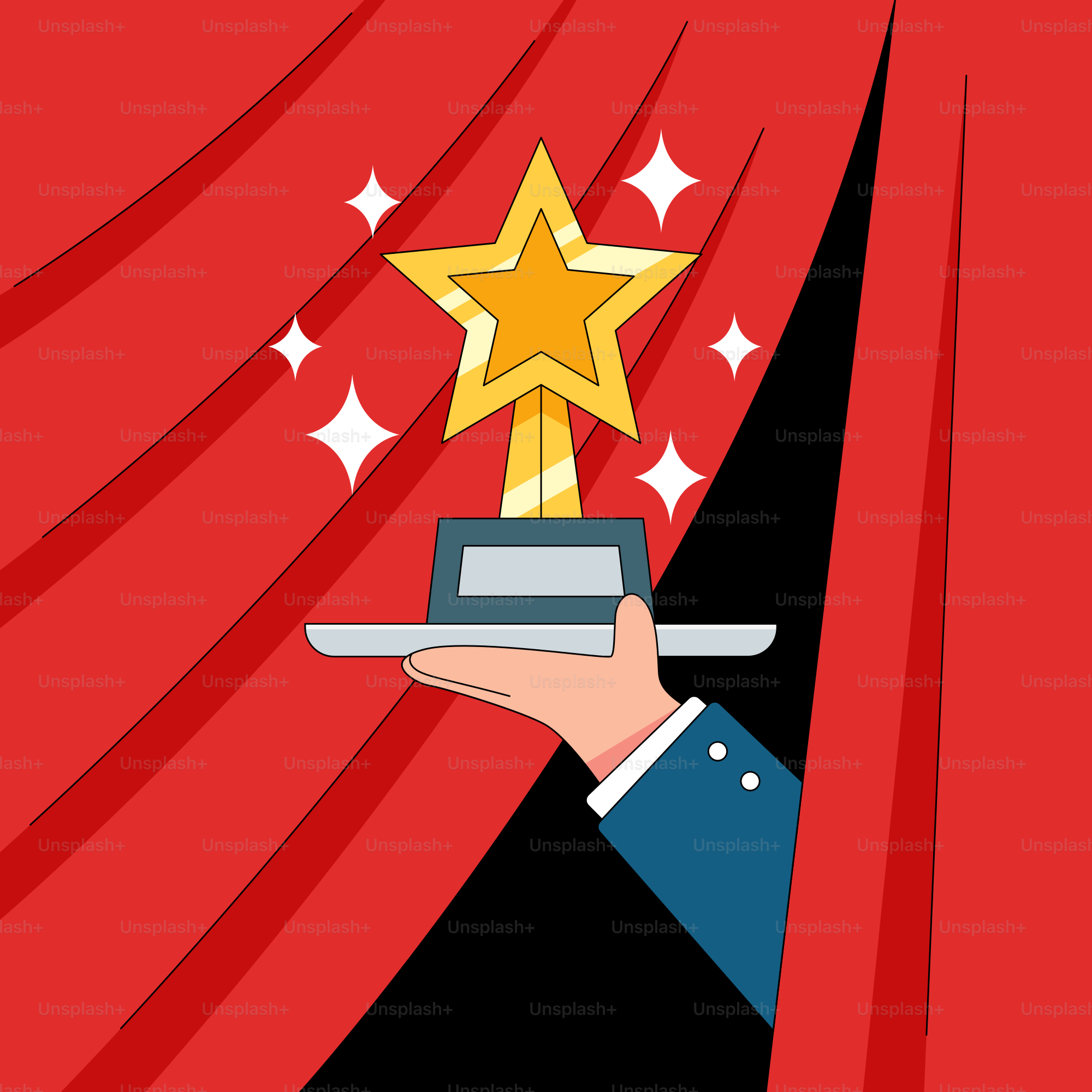 A hand holding a tray with a star on top of it